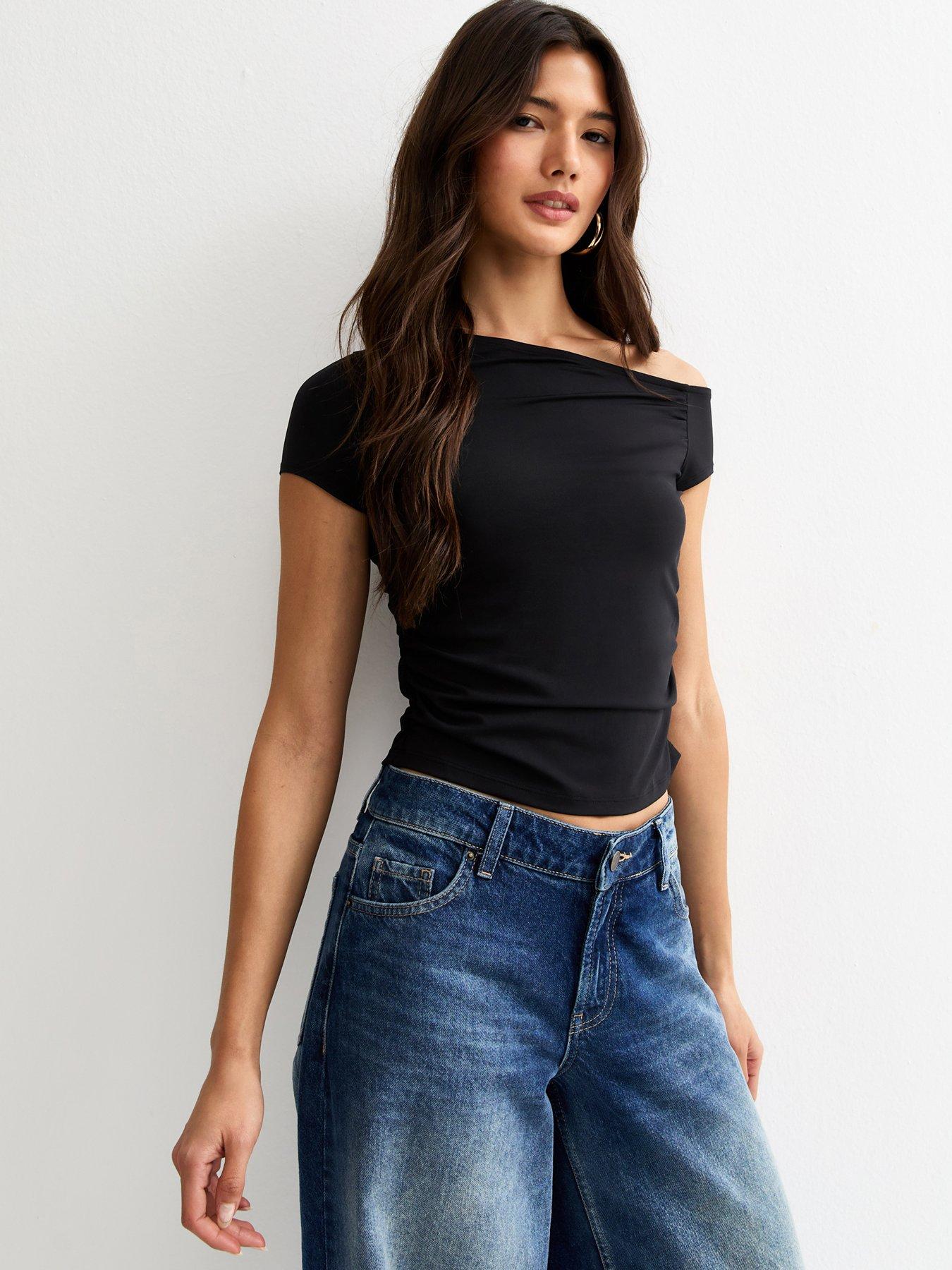 New Look Off Shoulder Gathered Side Top - Black | Very