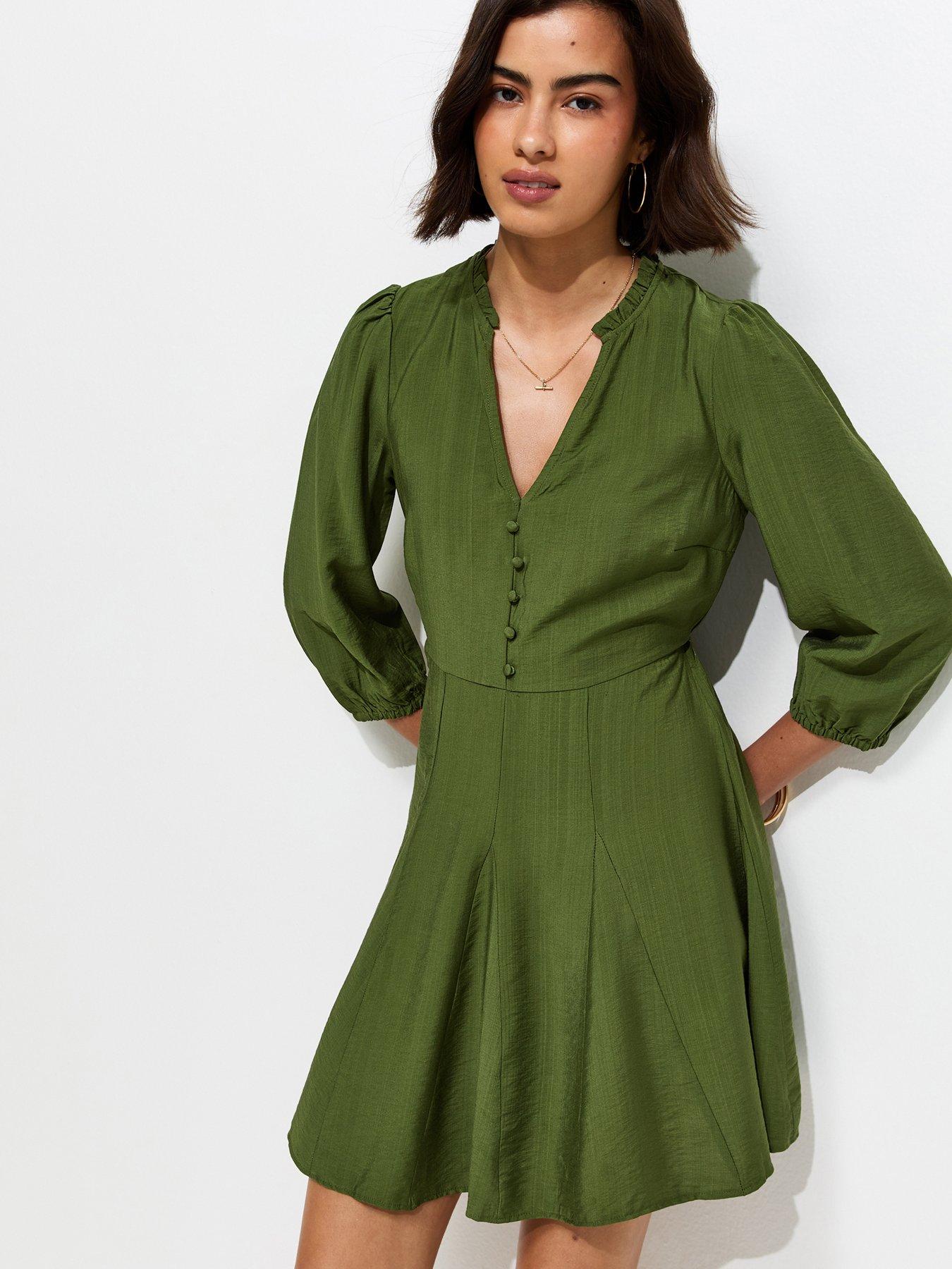 Image 1 of 5 of New Look Godet Skirt Mini Shirt Dress - Khaki