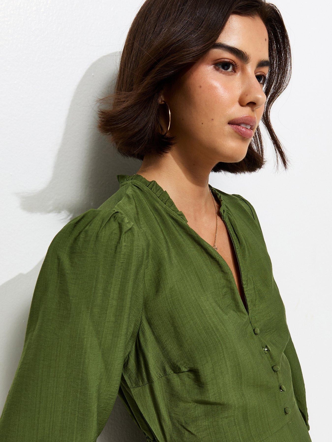 Image 4 of 5 of New Look Godet Skirt Mini Shirt Dress - Khaki