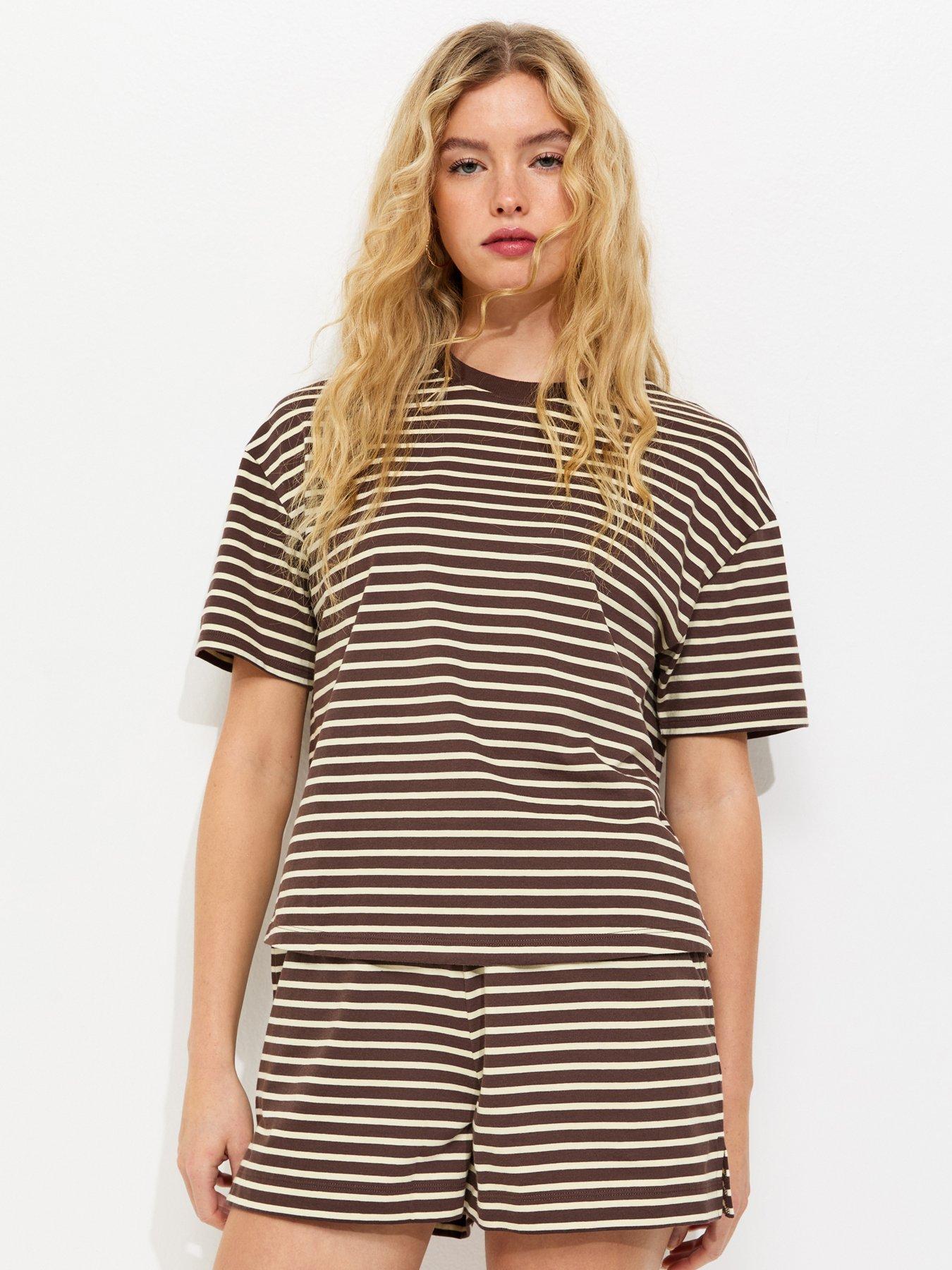 New Look Cotton Striped T-Shirt - Brown/White