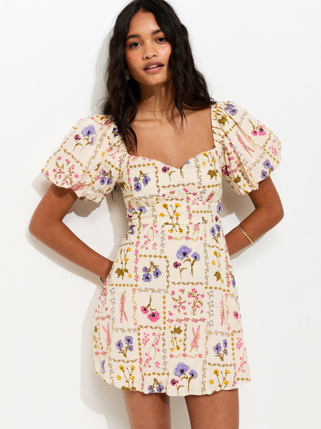 New Look Botanical Print Milkmaid Mini Dress - Cream