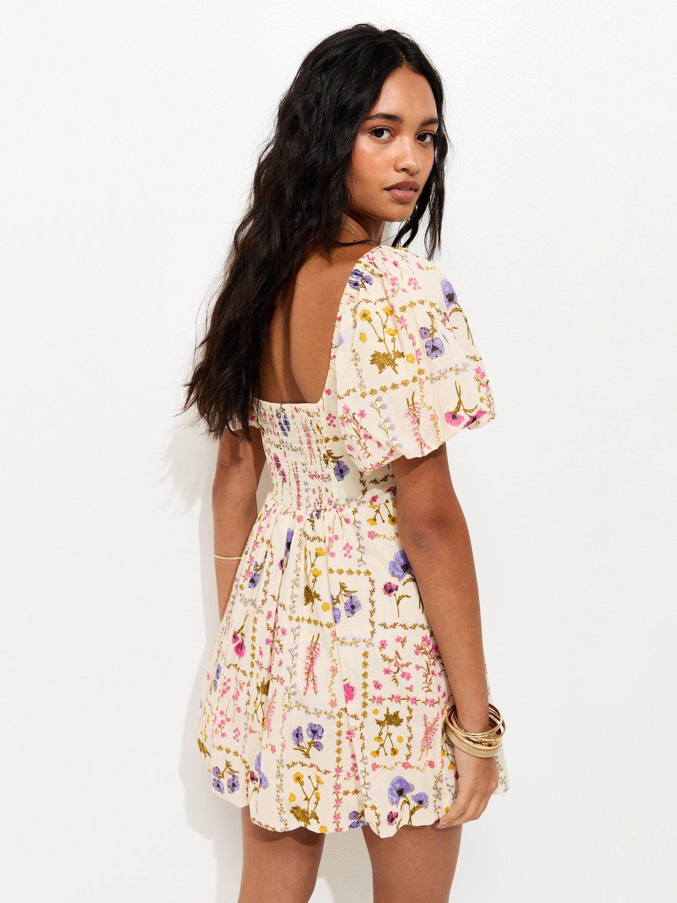 Image 2 of 5 of New Look Botanical Print Milkmaid Mini Dress - Cream