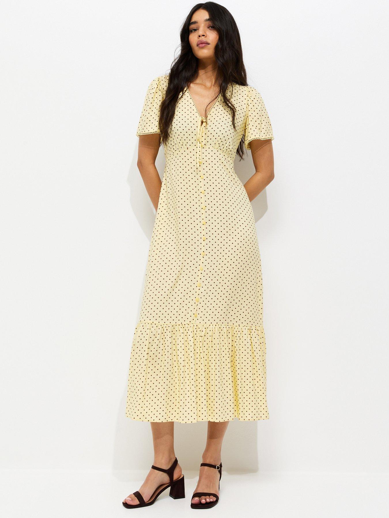 New Look: Button Through Tea Midi Dress - Light Yellow