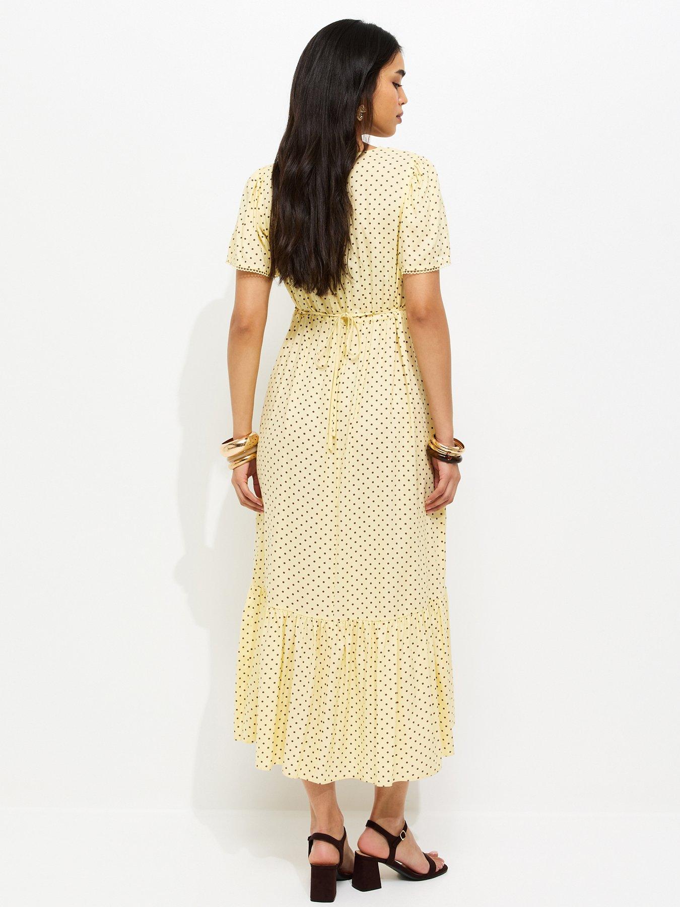 Image 2 of 5 of New Look Button Through Tea Midi Dress - Light Yellow