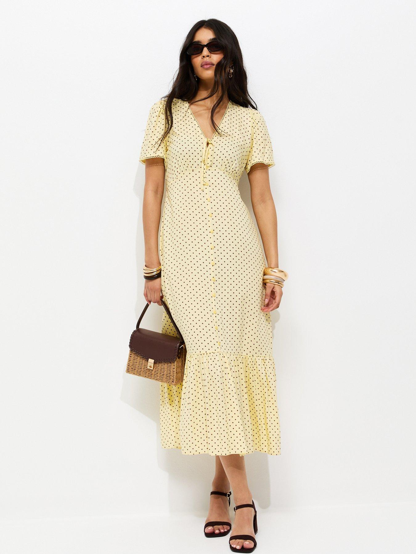 Image 3 of 5 of New Look Button Through Tea Midi Dress - Light Yellow