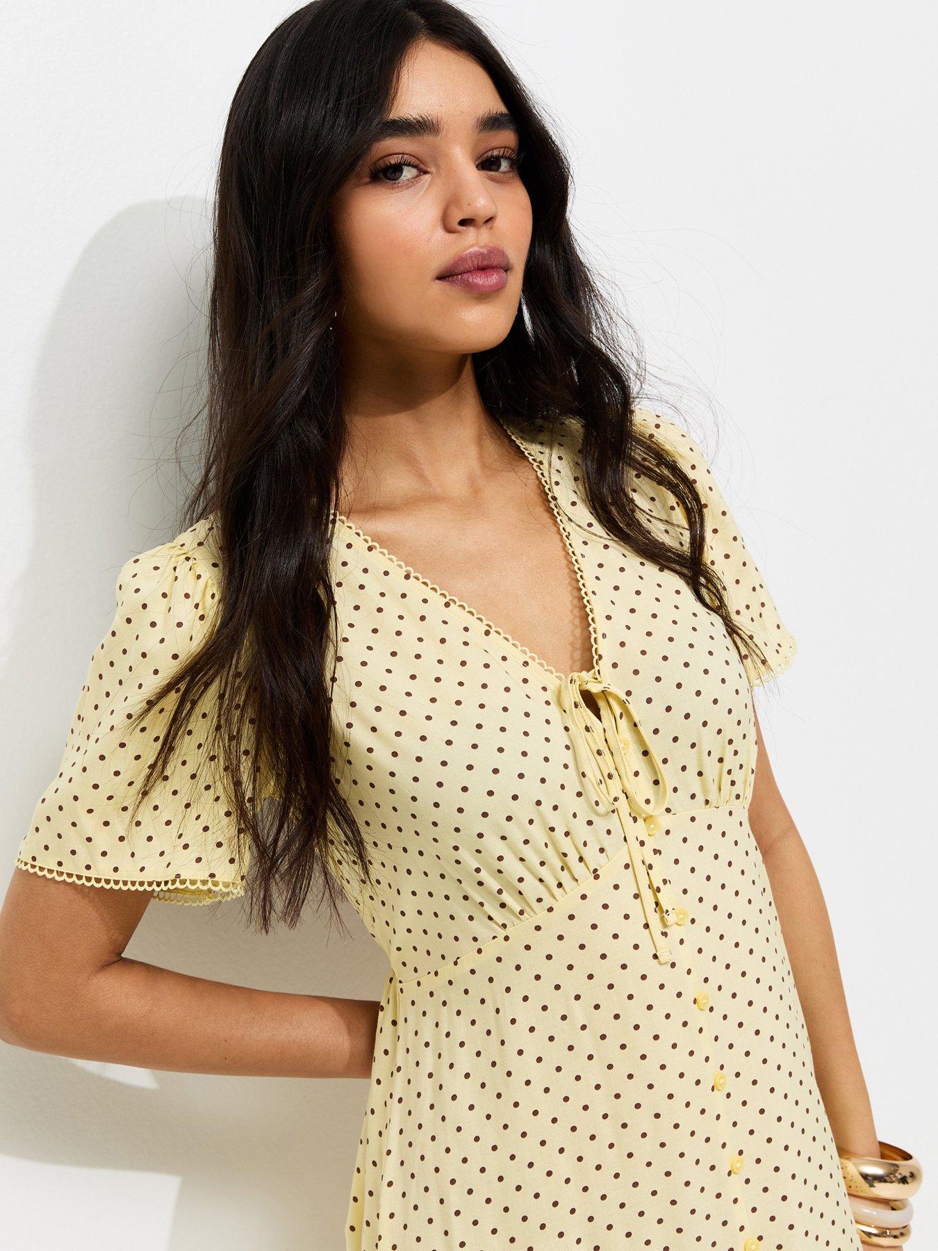 Image 4 of 5 of New Look Button Through Tea Midi Dress - Light Yellow