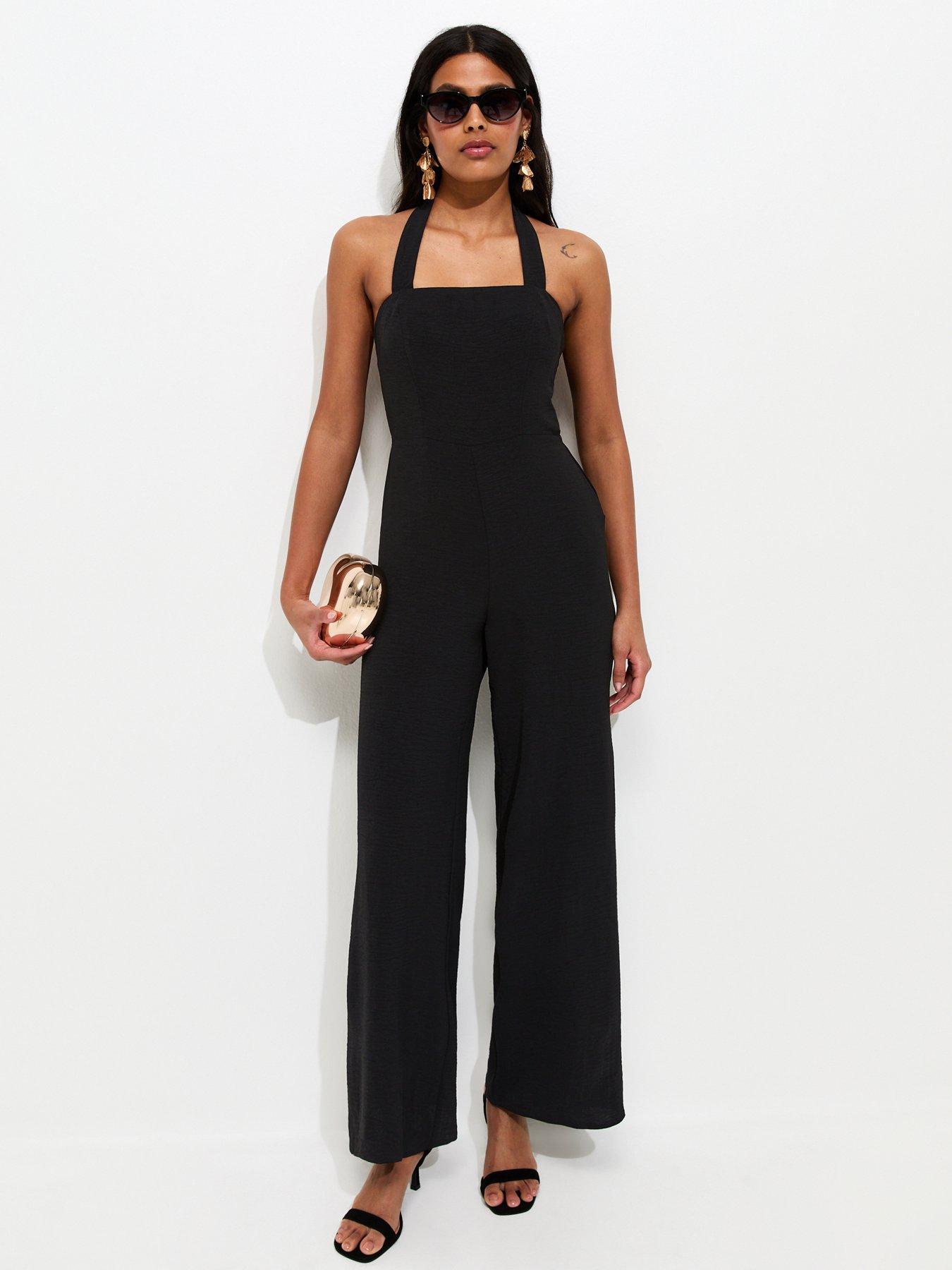 Image 3 of 5 of New Look Square Neck Halter Strap Jumpsuit - Black