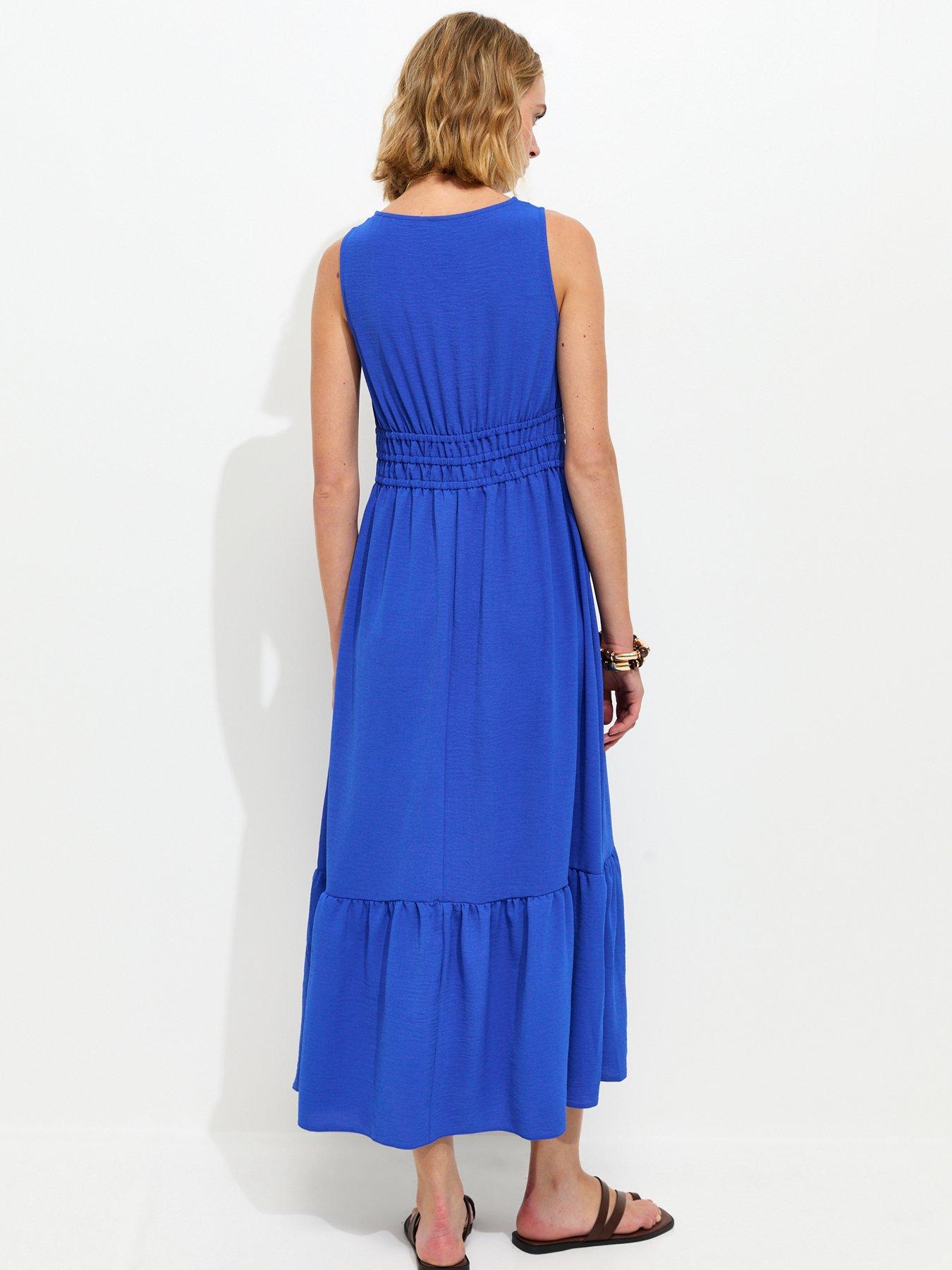 Image 2 of 5 of New Look Ruched Waist V-Neck Midi Dress - Blue