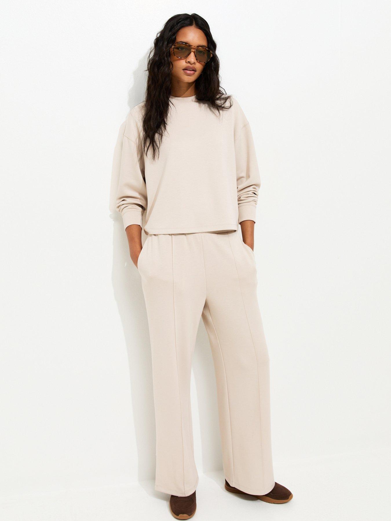 Image 1 of 5 of New Look Premium Stone Wide Leg Co-ord Joggers