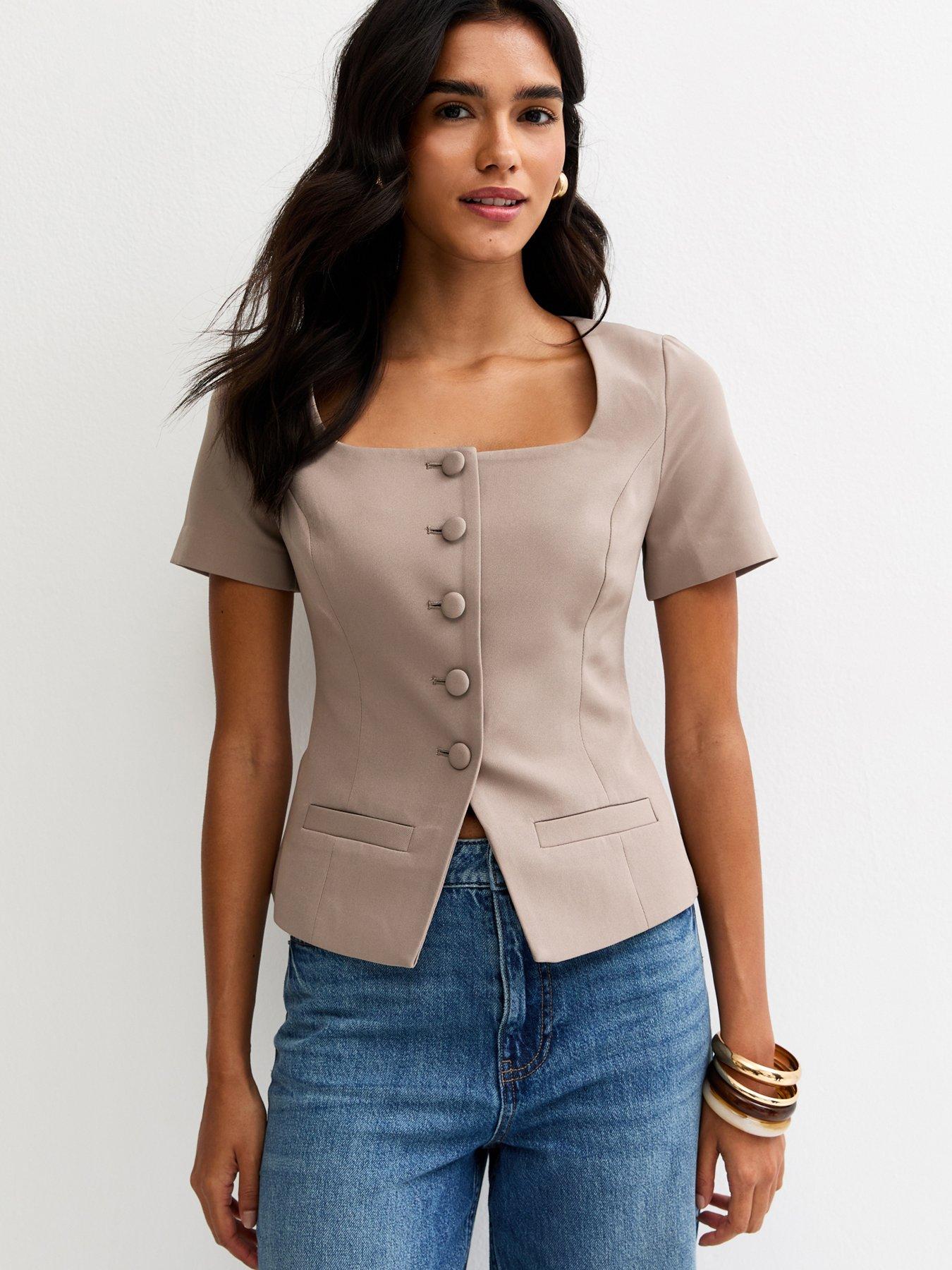 New Look Mink Square Neck Short Sleeve Blazer