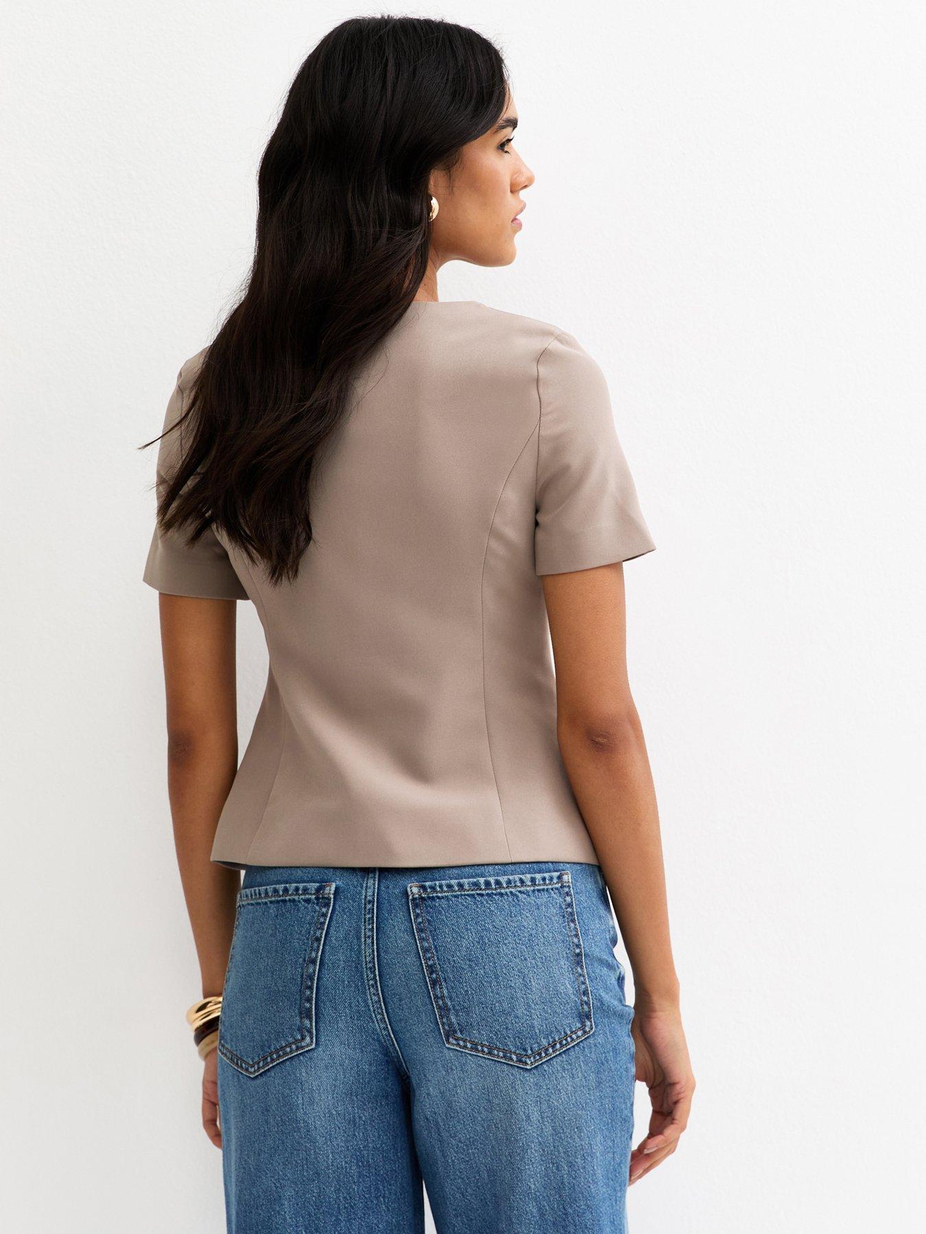 Image 2 of 5 of New Look Mink Square Neck Short Sleeve Blazer