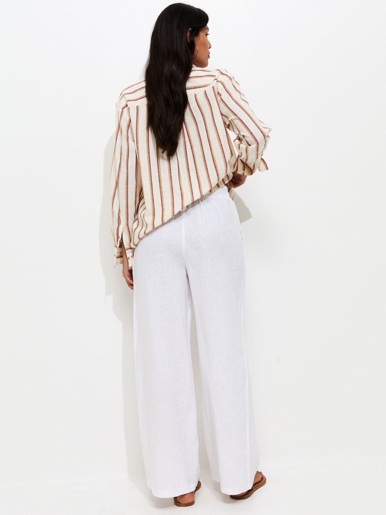 Image 2 of 5 of New Look 100% Linen Wide Leg Trousers - White