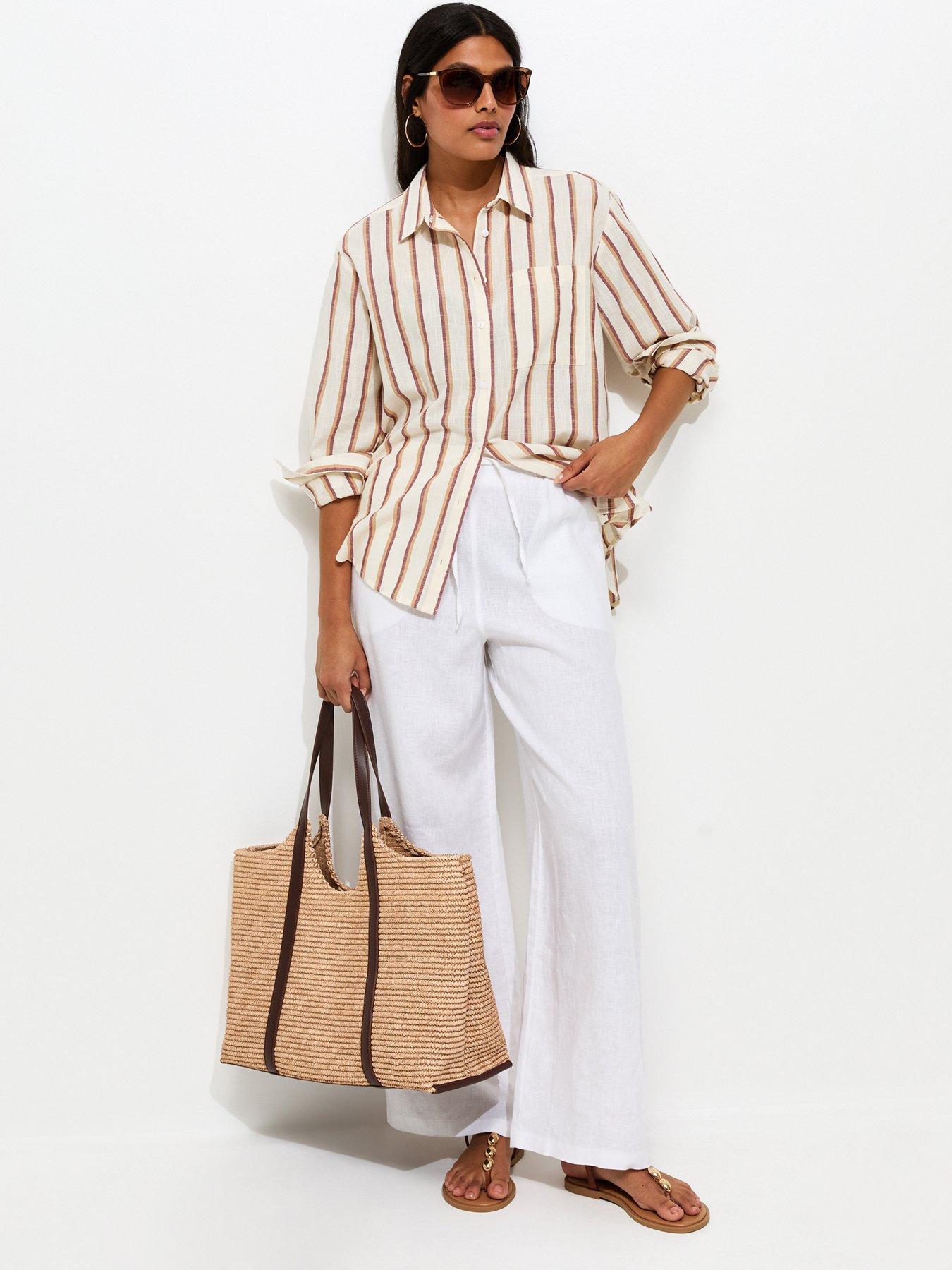 Image 3 of 5 of New Look 100% Linen Wide Leg Trousers - White