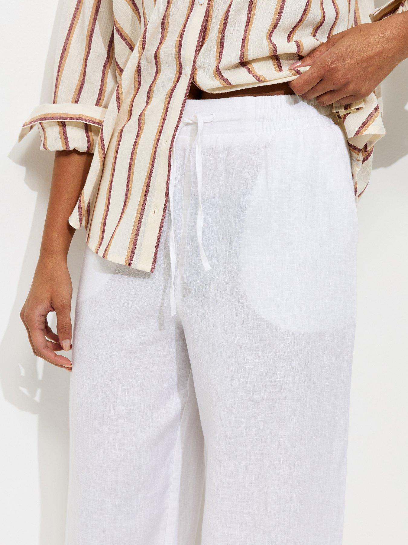 Image 4 of 5 of New Look 100% Linen Wide Leg Trousers - White