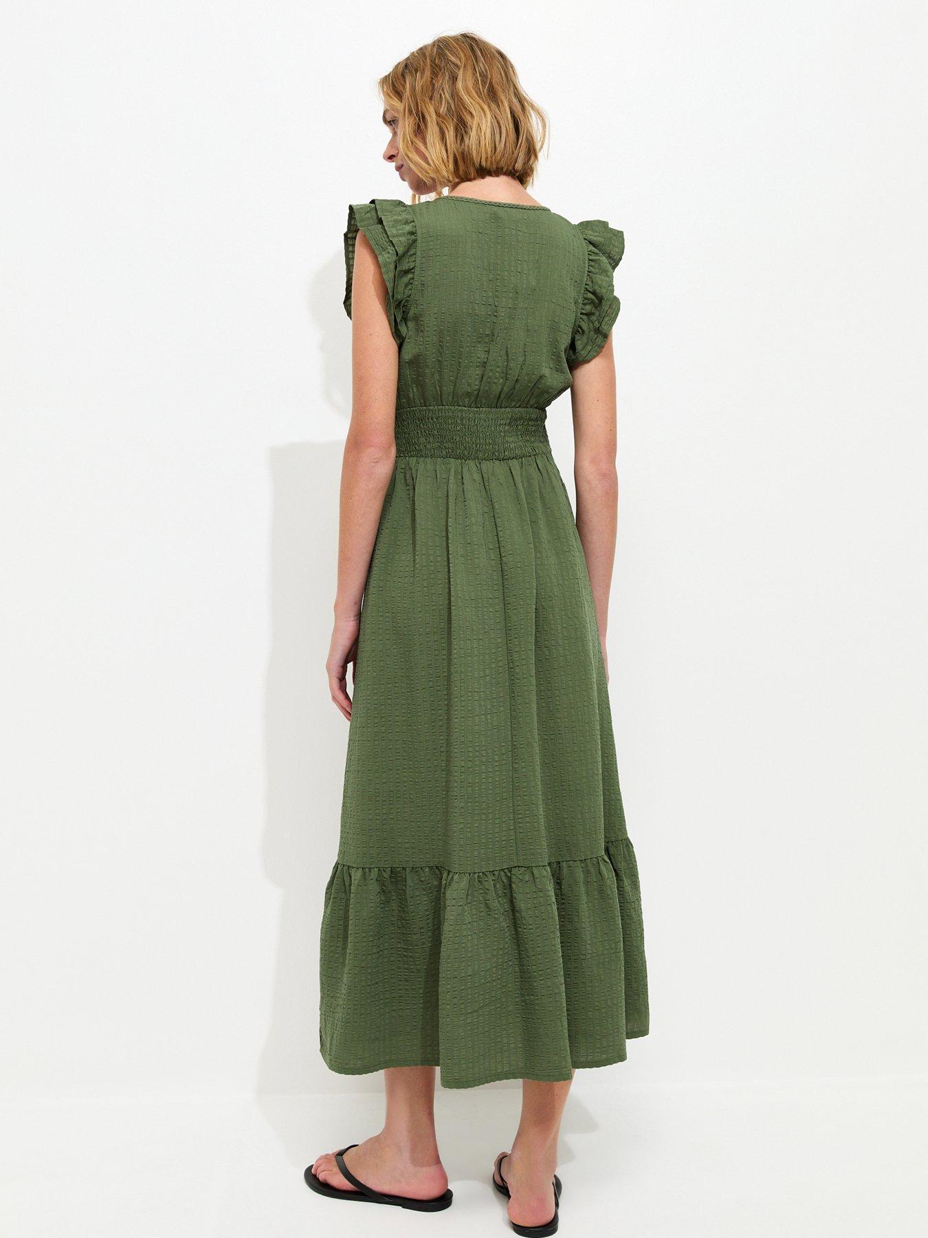 New Look Ruffled Cap Sleeve Midi Dress - Green | Very