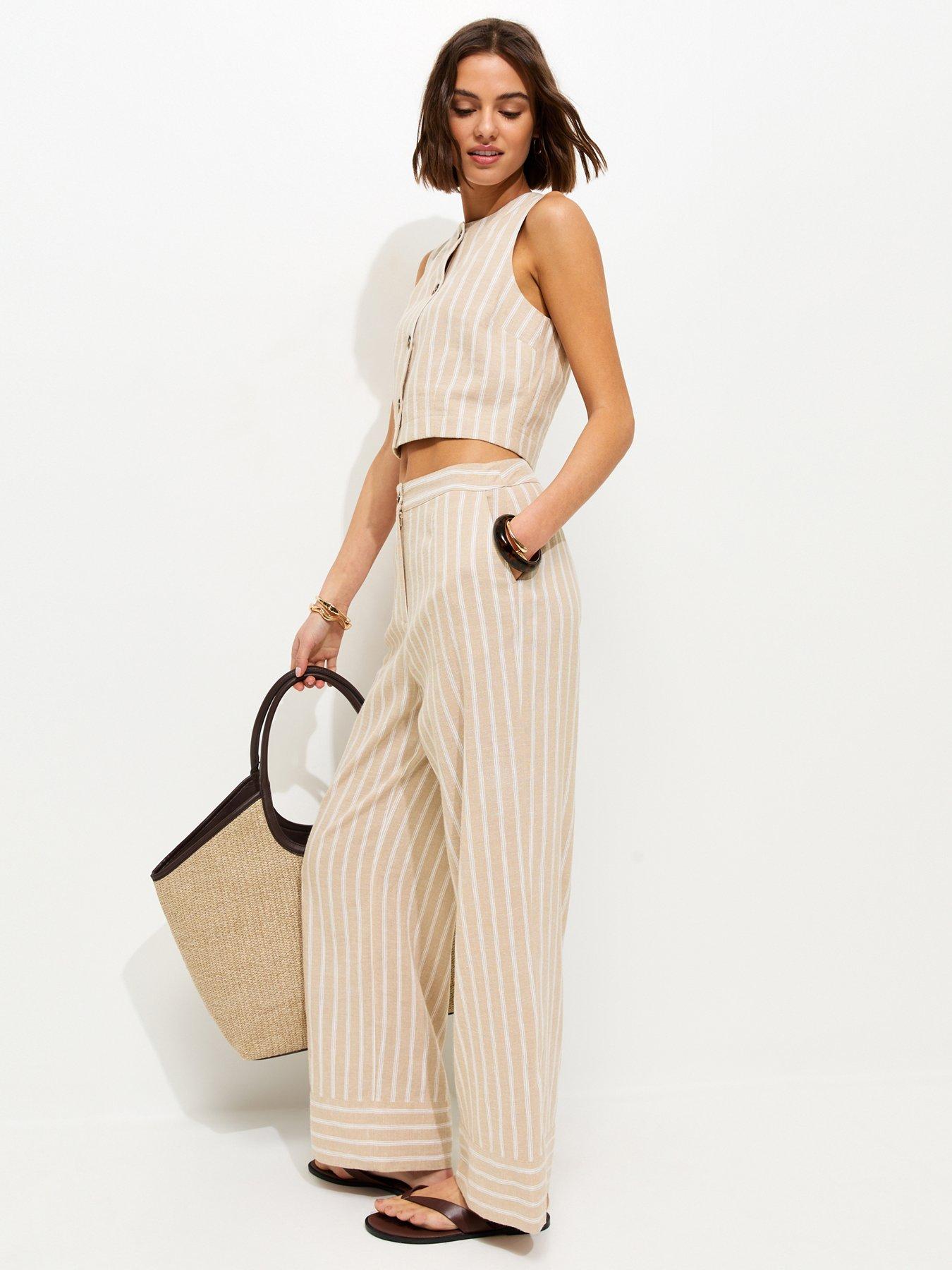Image 3 of 5 of New Look Striped Button Up Waistcoat - Cream