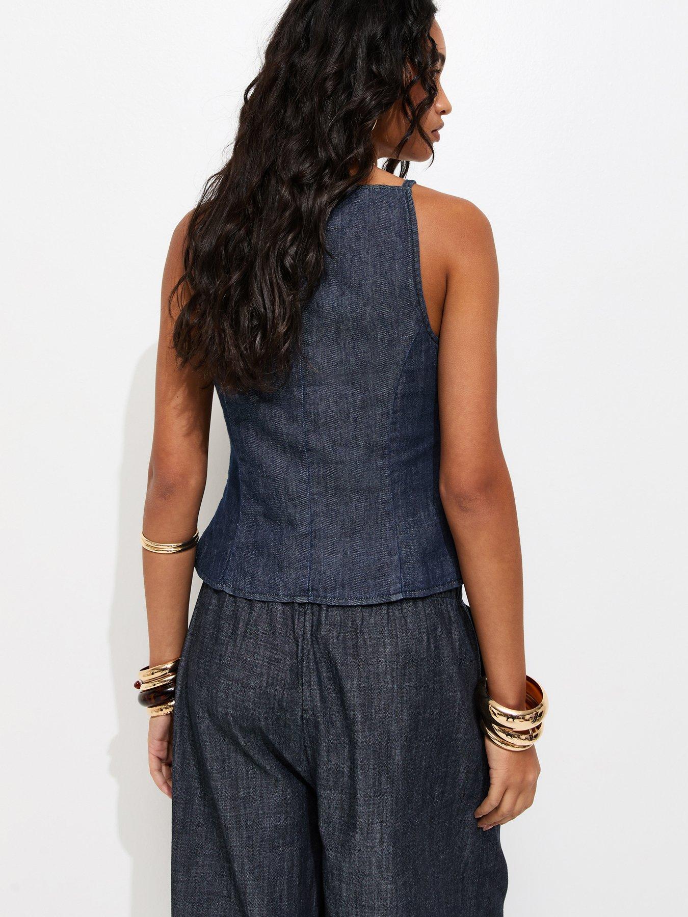 Image 2 of 6 of New Look Indigo Wash Square Neck Waistcoat