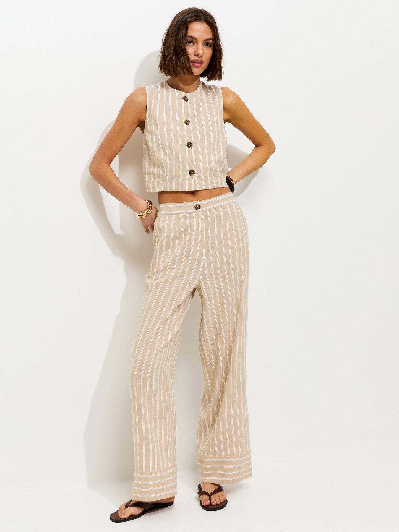 New Look Cream Striped Wide Leg Trousers