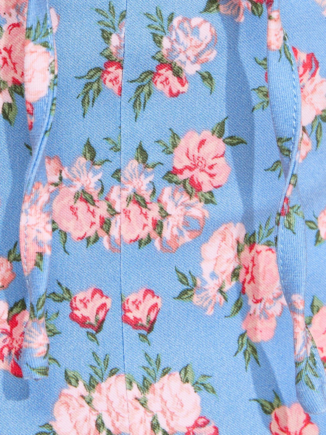 Image 6 of 6 of New Look Blue Rose Print Milkmaid Midi Dress