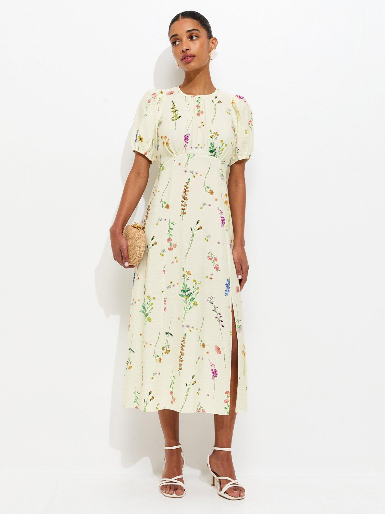 New Look Botanical Floral Print Midi Dress - Cream