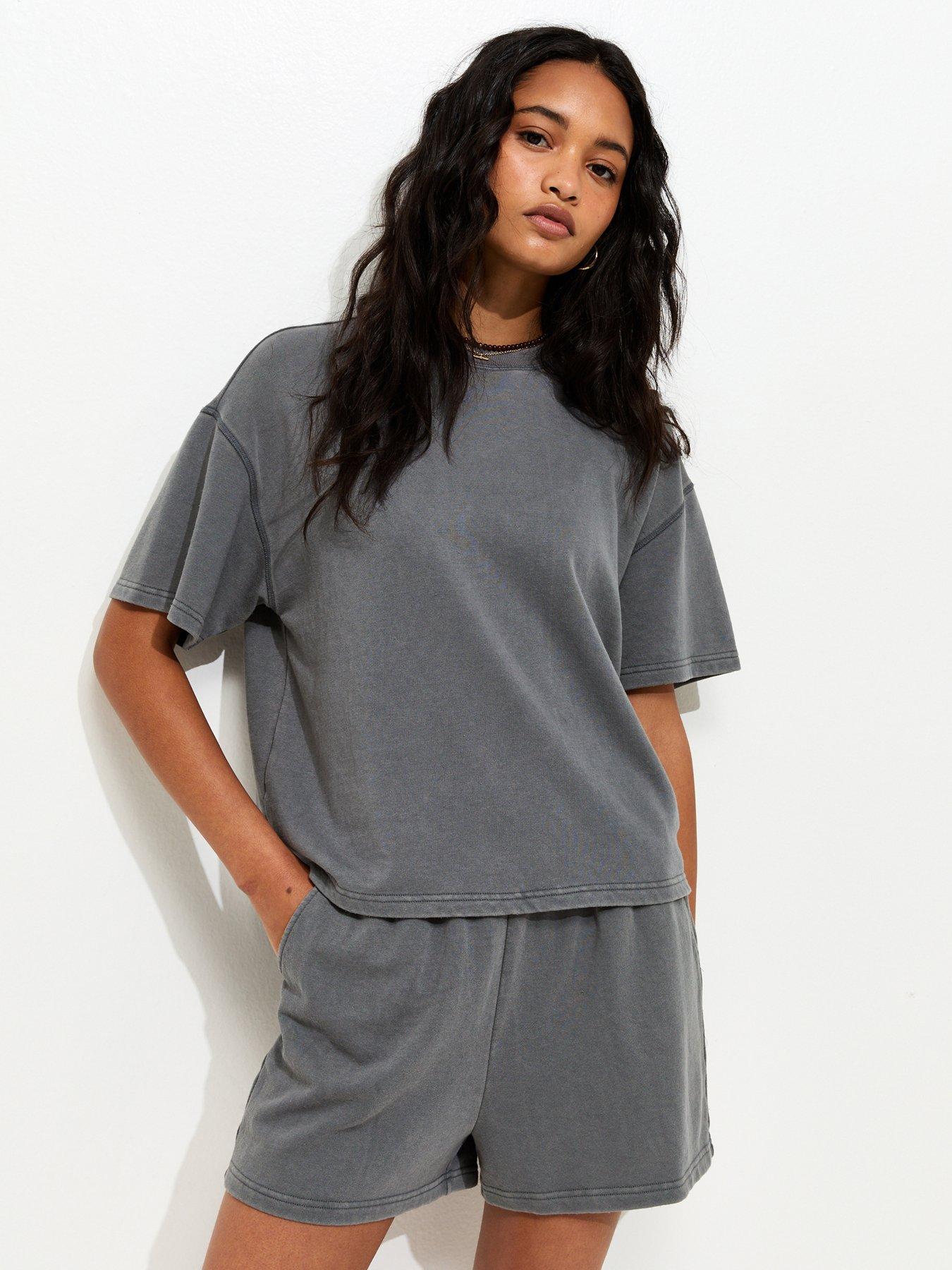 New Look Acid Wash Sweat T-Shirt - Dark Grey