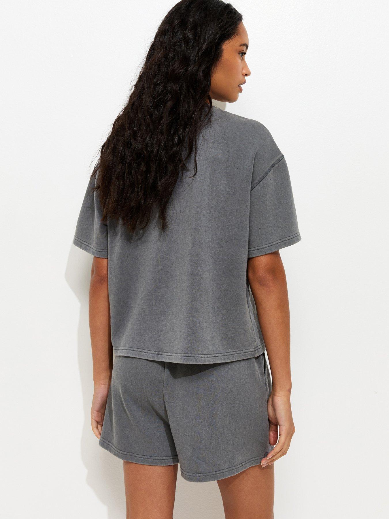 Image 2 of 5 of New Look Acid Wash Co-ord Sweat T-shirt - Dark Grey