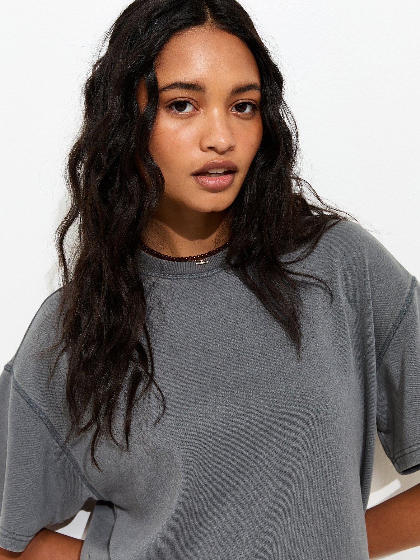 Image 4 of 5 of New Look Acid Wash Co-ord Sweat T-shirt - Dark Grey