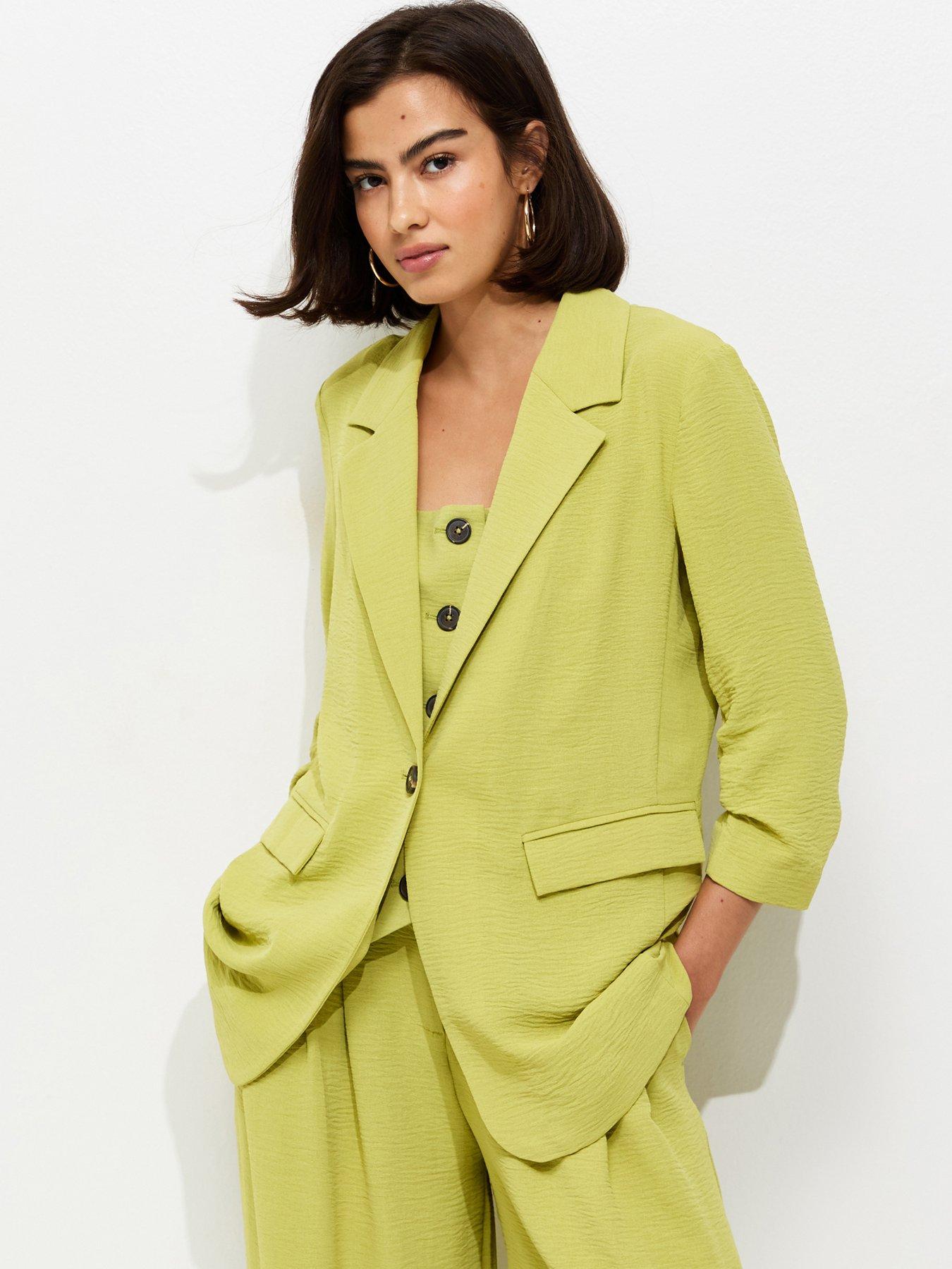 New Look Bright Green Ruched Sleeve Blazer