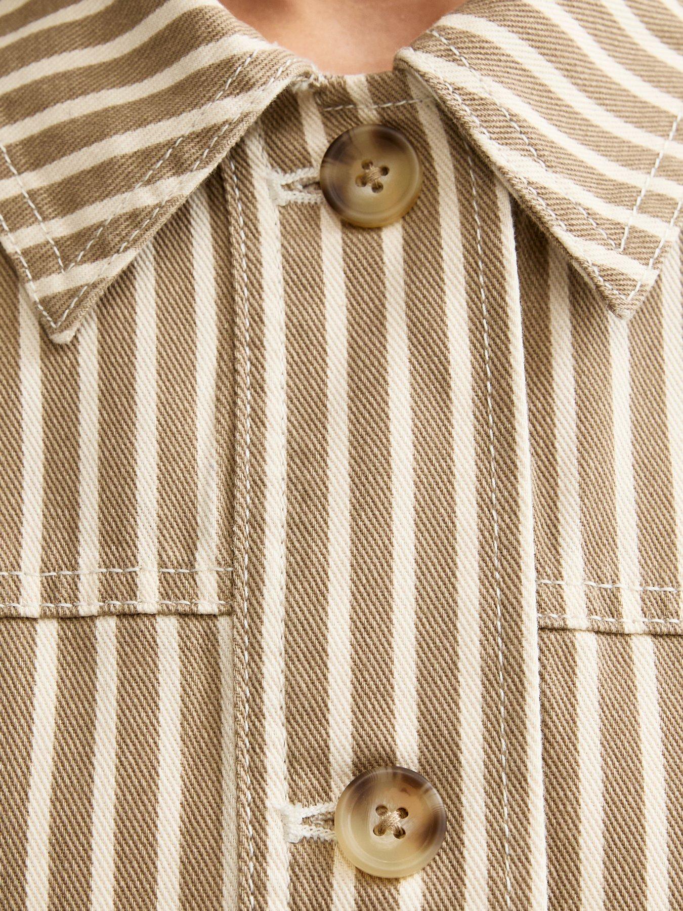 Image 6 of 6 of New Look Twill Cropped Pinstripe Shacket - Light Brown