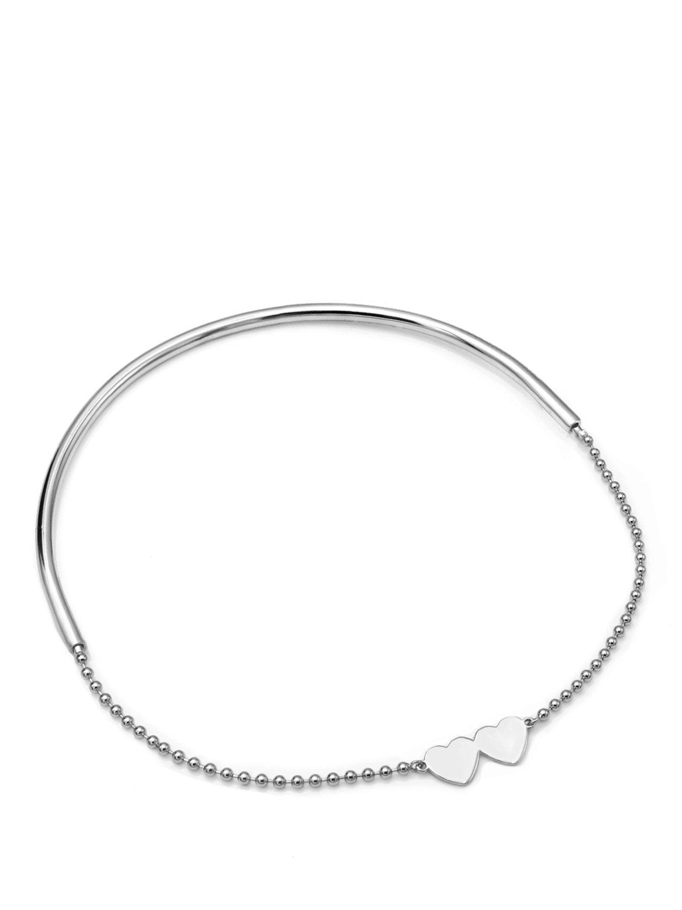 Say It With Detachable Double Heart Choker Necklace - Silver