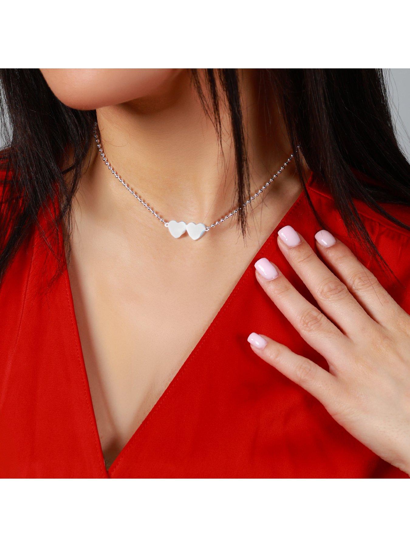 Image 2 of 2 of Say It With Detachable Double Heart Choker Necklace - Silver