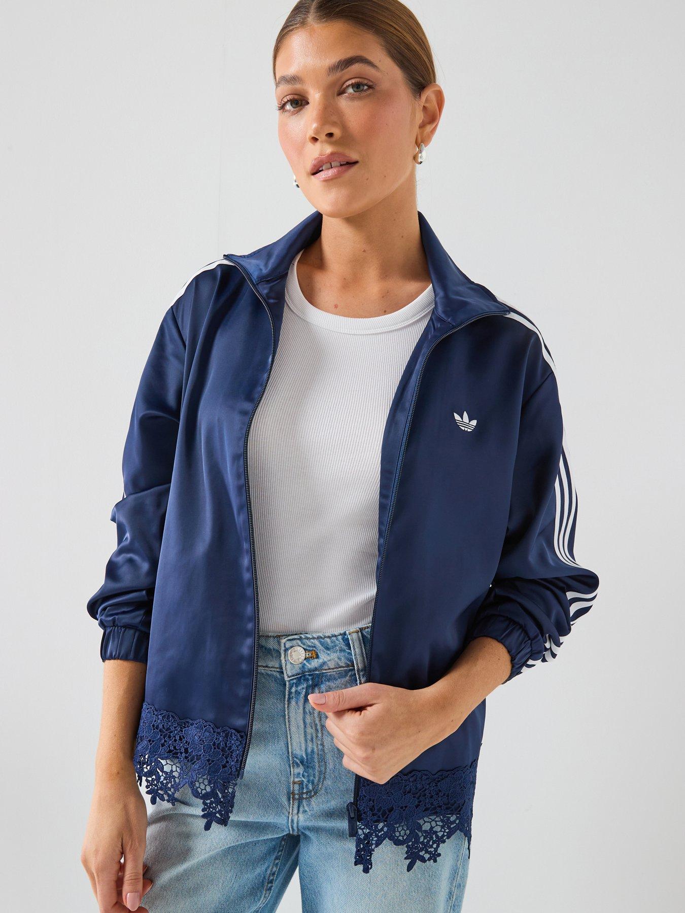 adidas Originals Womens Firebird Satin Lace Track Top, Blue, Size Xl, Women