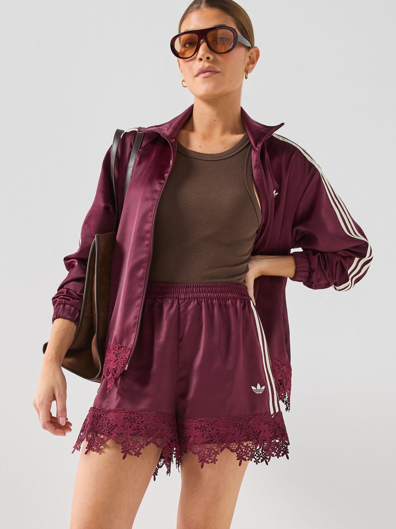 adidas Originals Womens Firebird Satin Lace Tracksuit Top - Maroon | Very