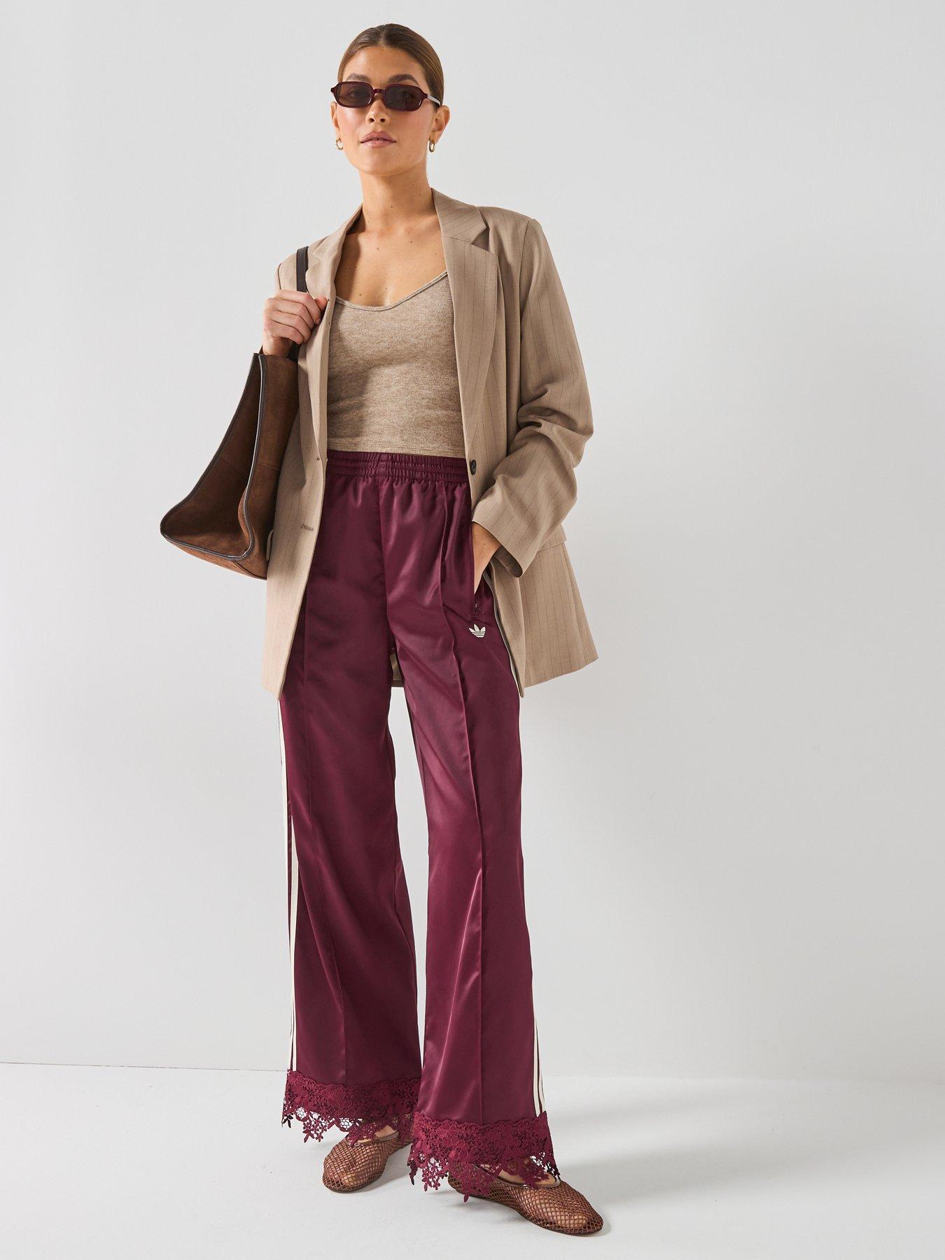 Image 1 of 6 of adidas Originals Womens Firebird Satin Lace Tracksuit Pant - Maroon