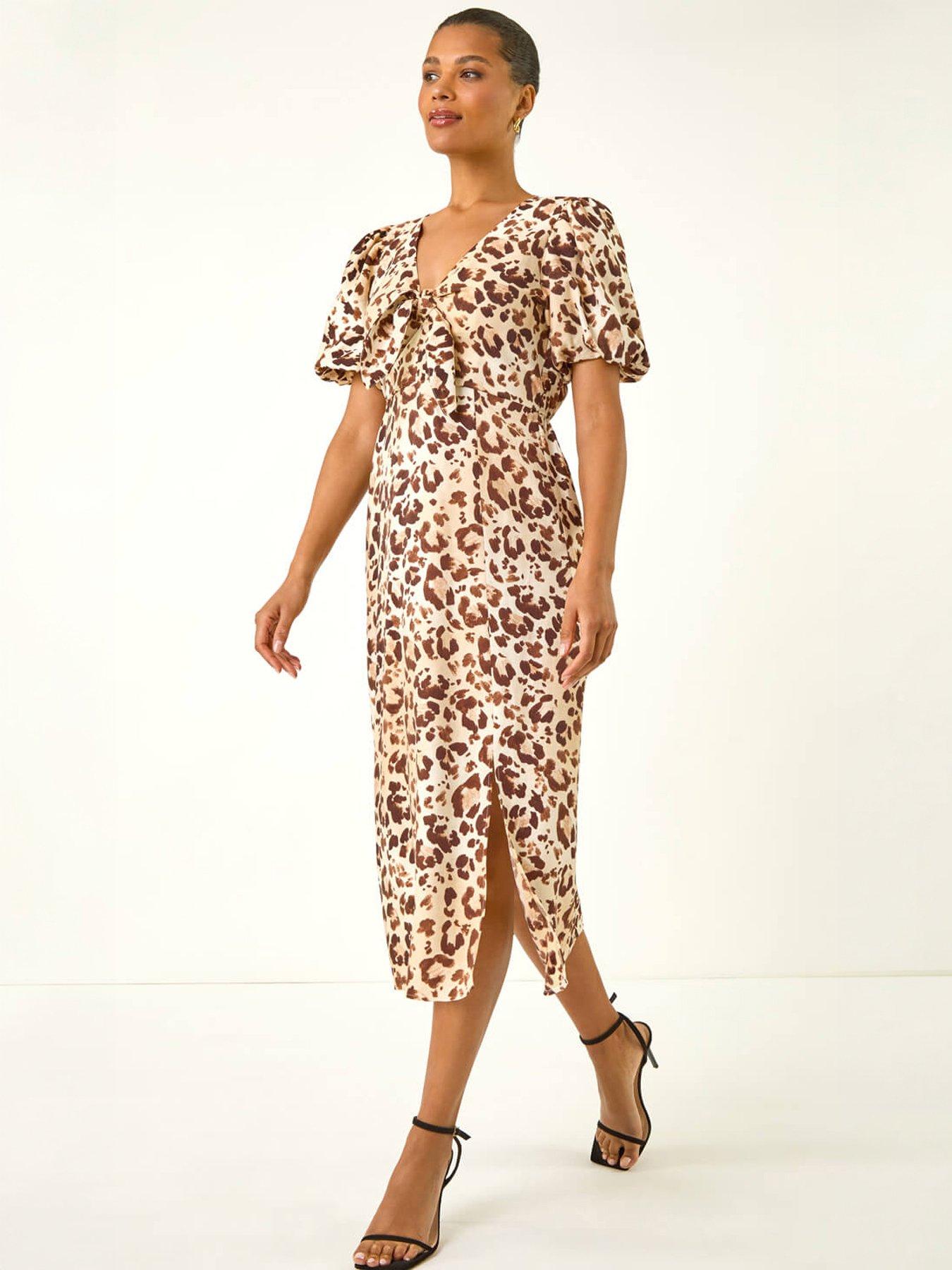 Roman Animal Print Tie Front Midi Dress