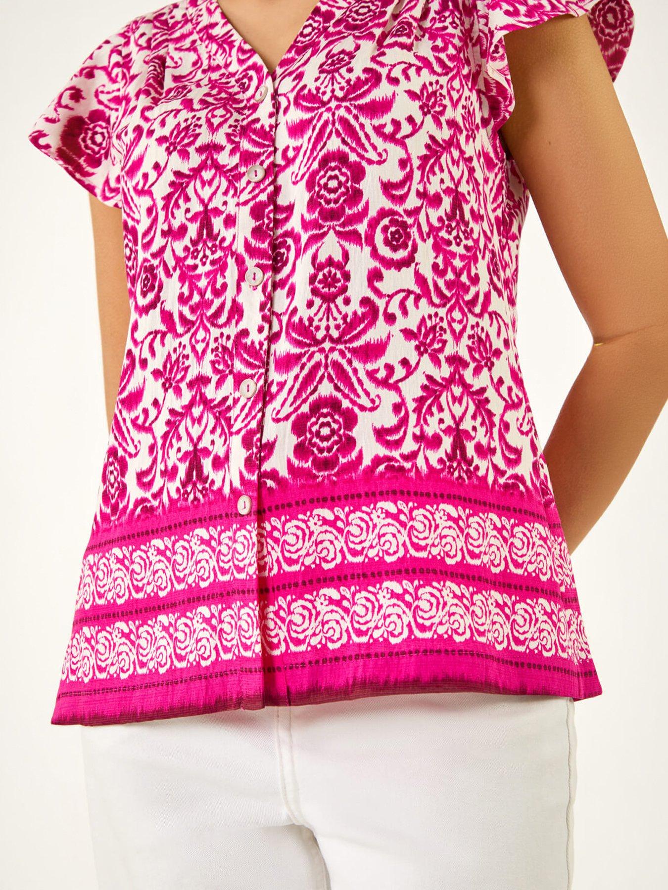 Image 2 of 5 of Roman Floral Border Print Frill Blouse