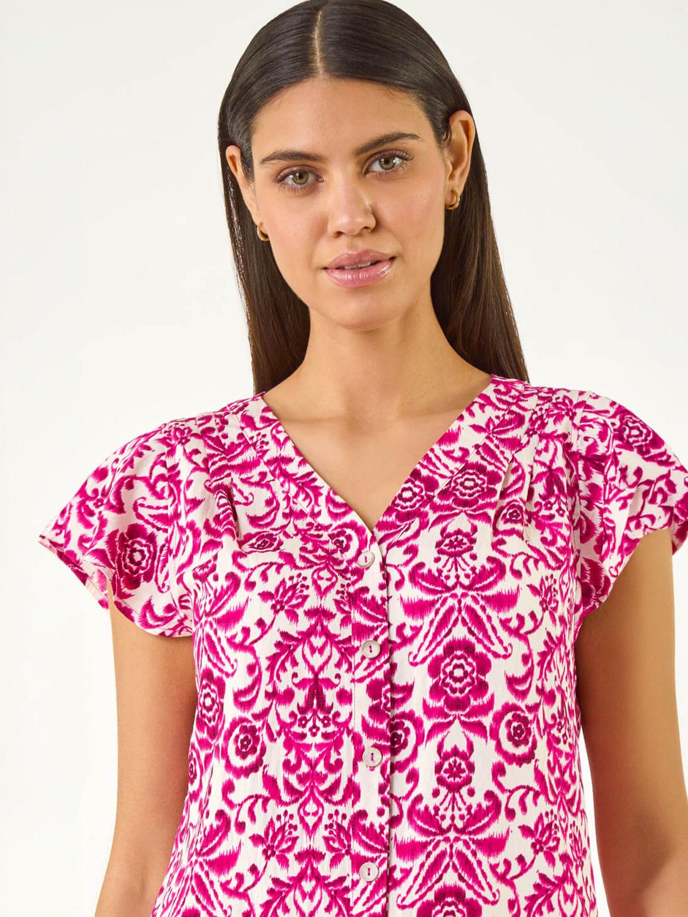 Image 3 of 5 of Roman Floral Border Print Frill Blouse