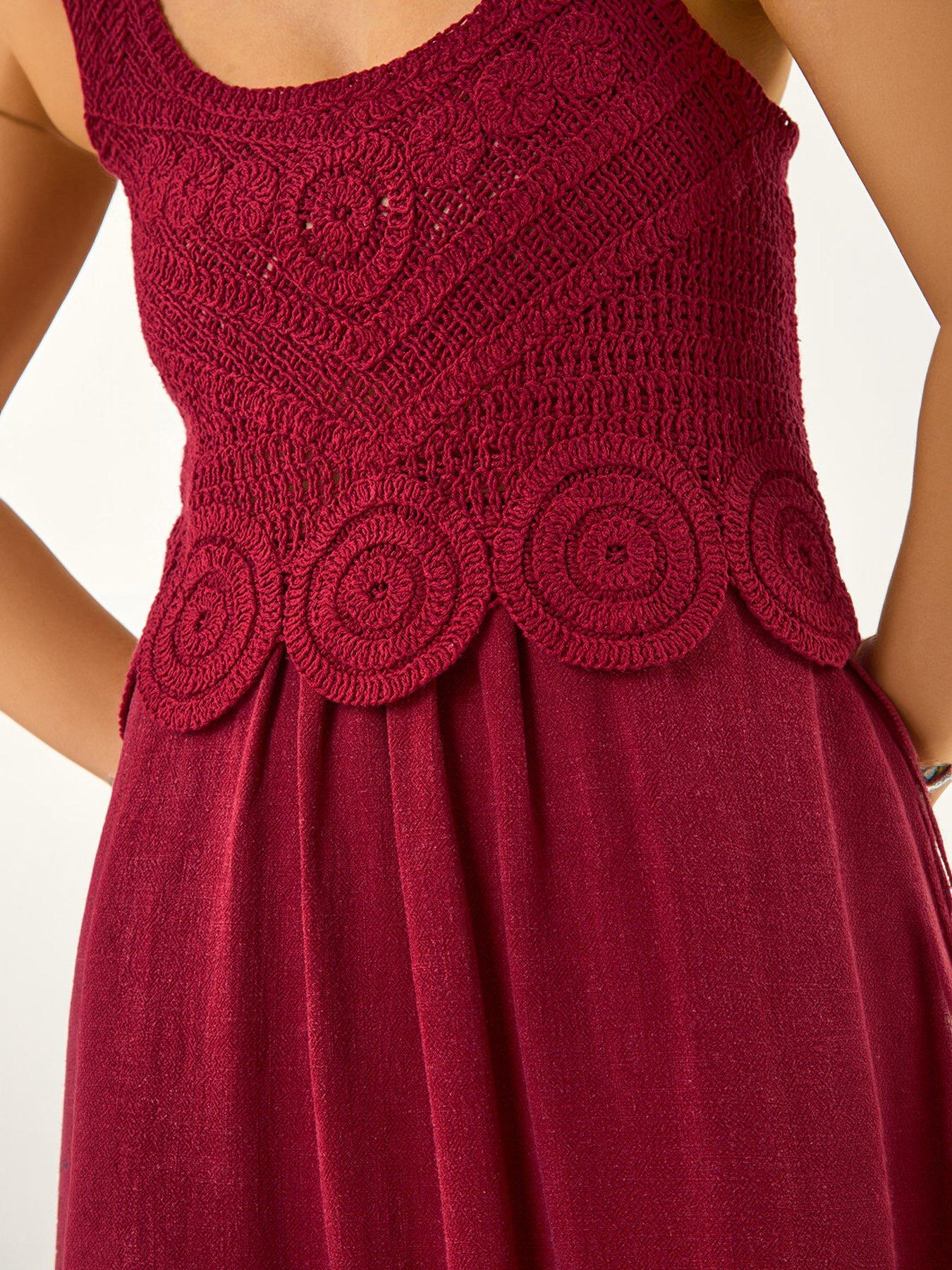 Image 2 of 5 of Roman Petite Crochet Contrast Midi Dress