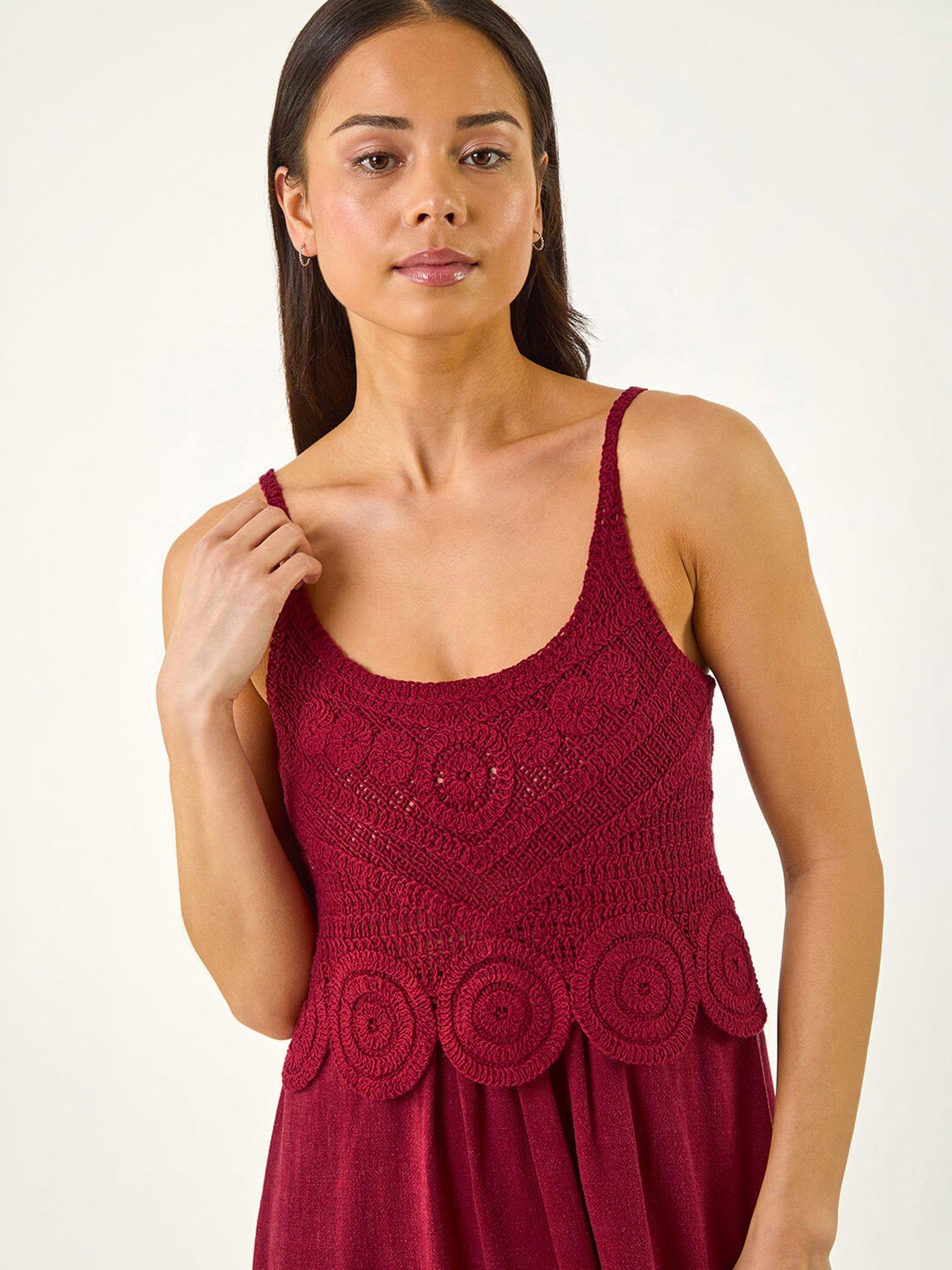 Image 3 of 5 of Roman Petite Crochet Contrast Midi Dress