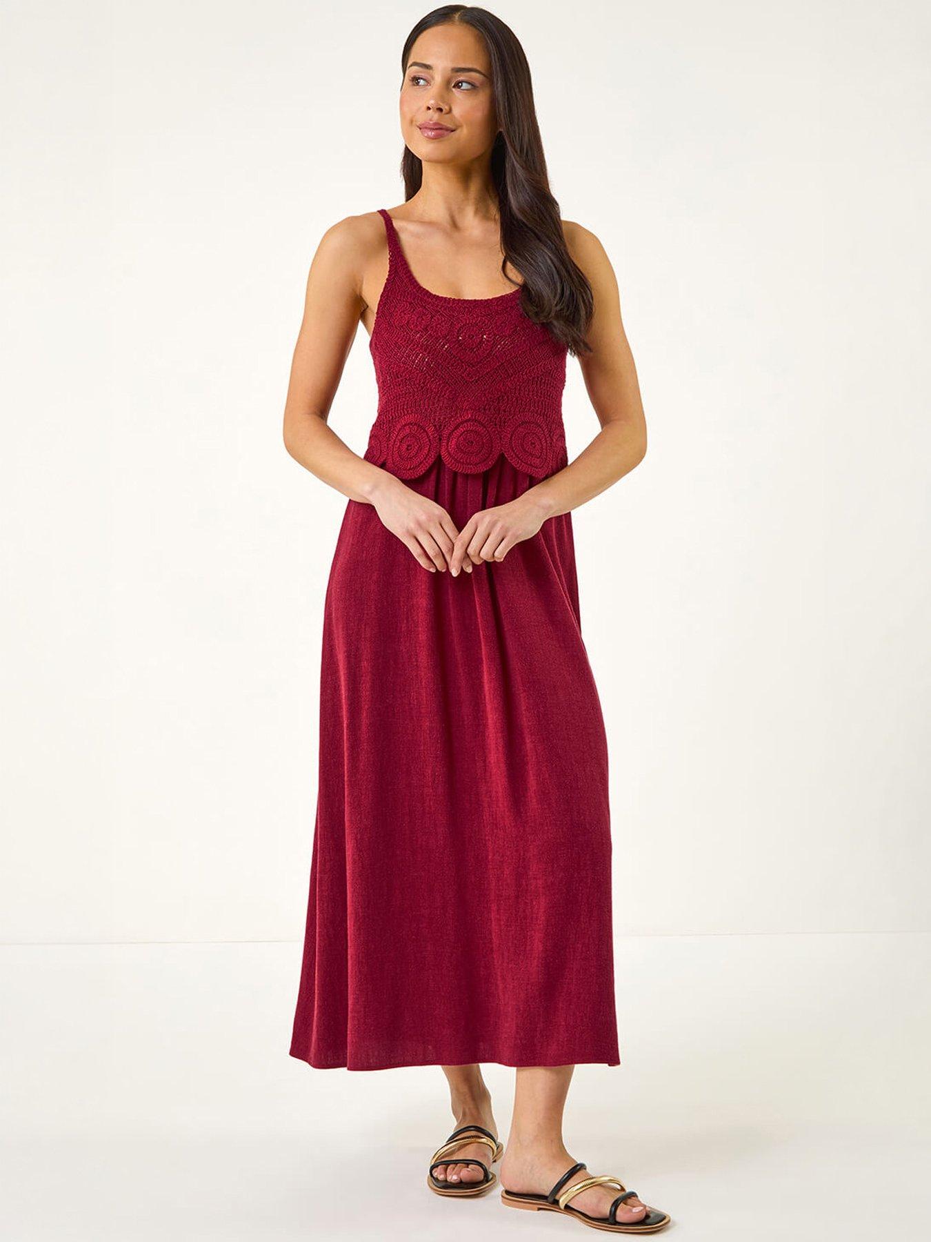 Image 5 of 5 of Roman Petite Crochet Contrast Midi Dress