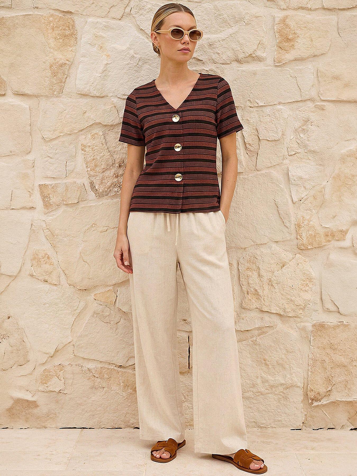 Roman Stripe Mock Button Top