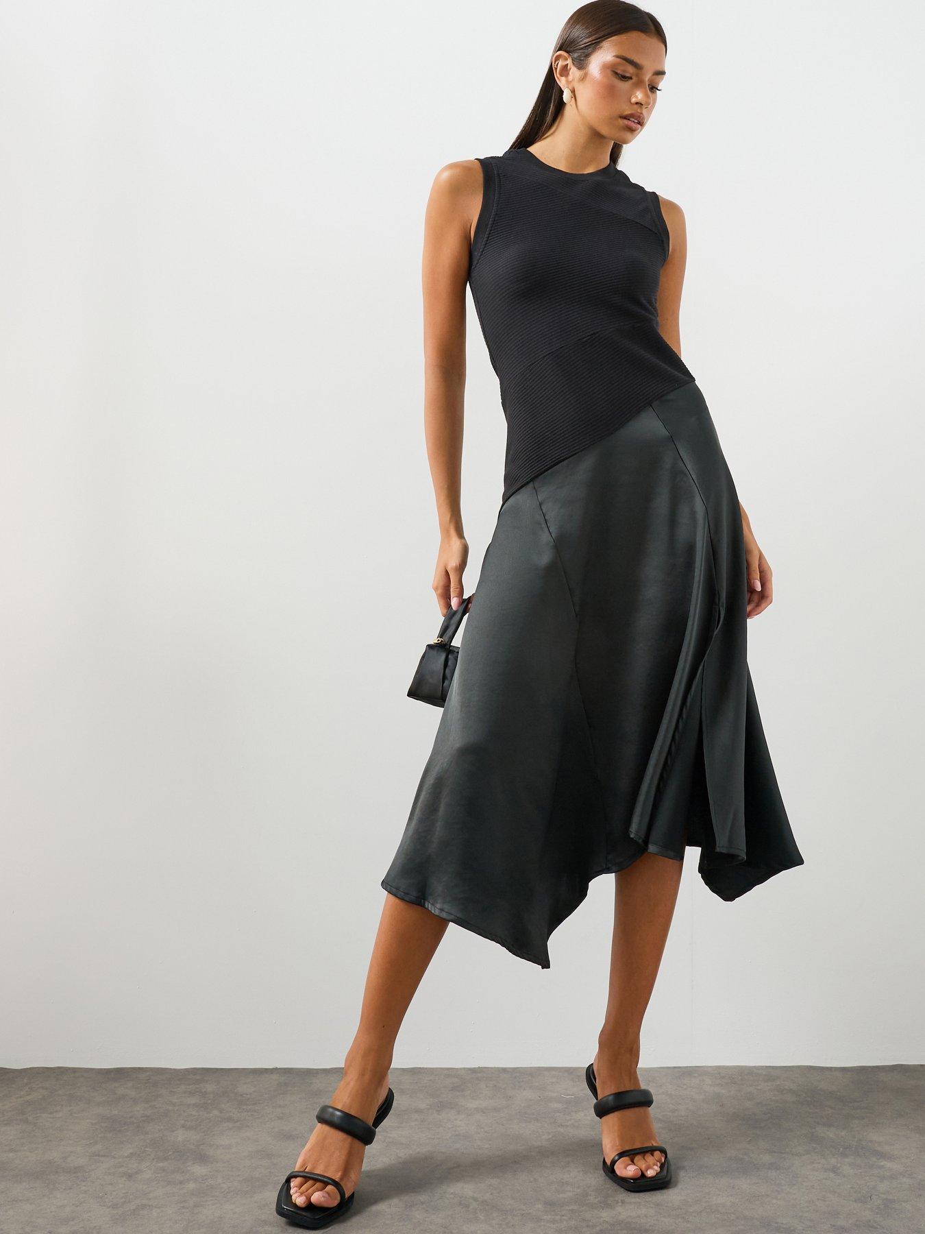 AllSaints Pia Asymmetric Satin Dress - Black