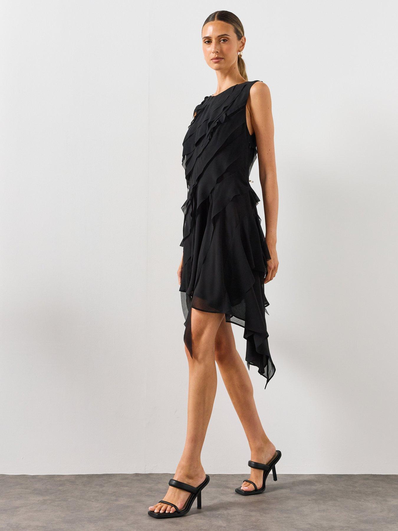 Image 1 of 6 of AllSaints Angie Panel Midi Dress - Black