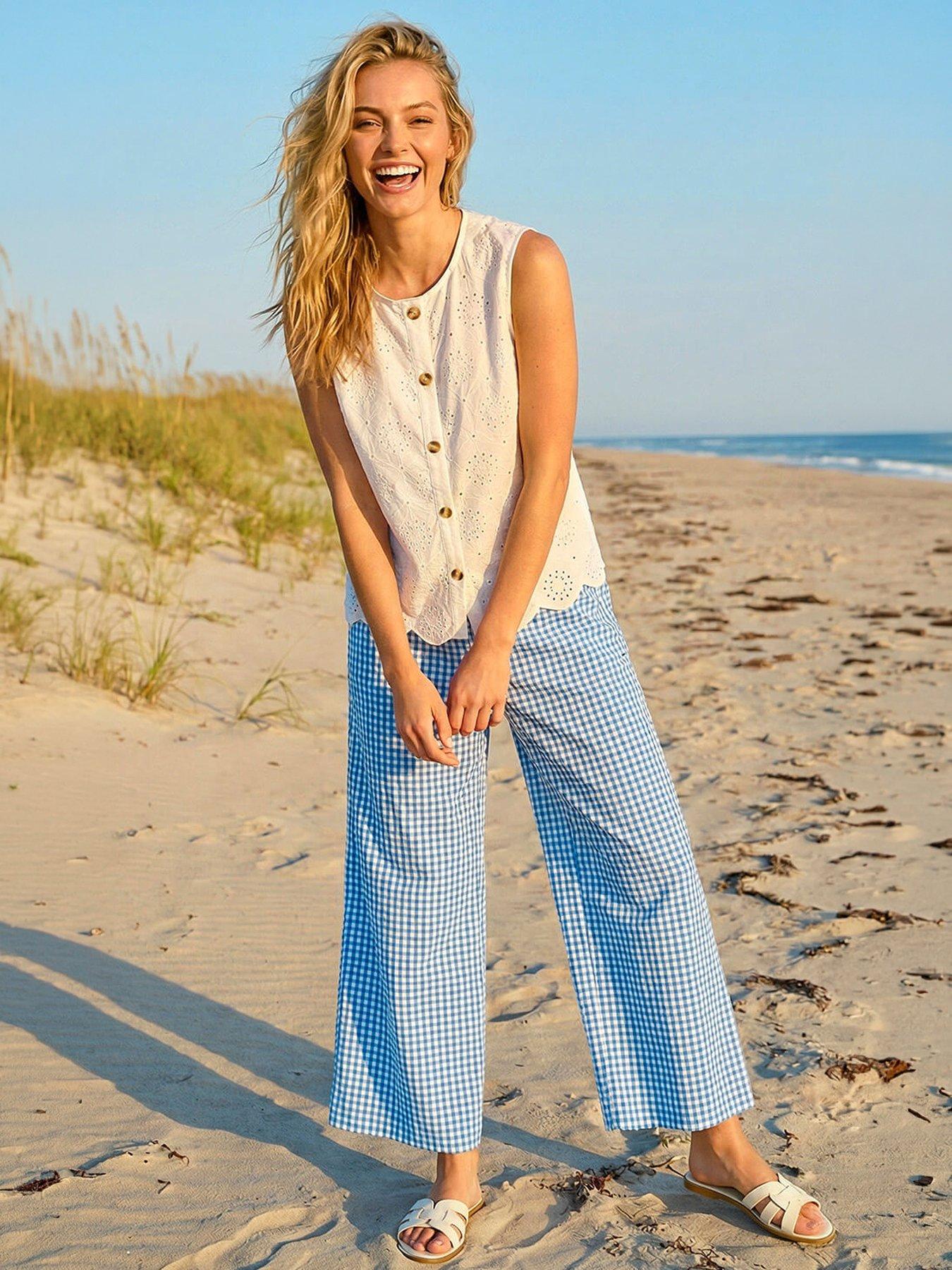 Roman Dusk Gingham Culottes, Blue, Size 18, Women