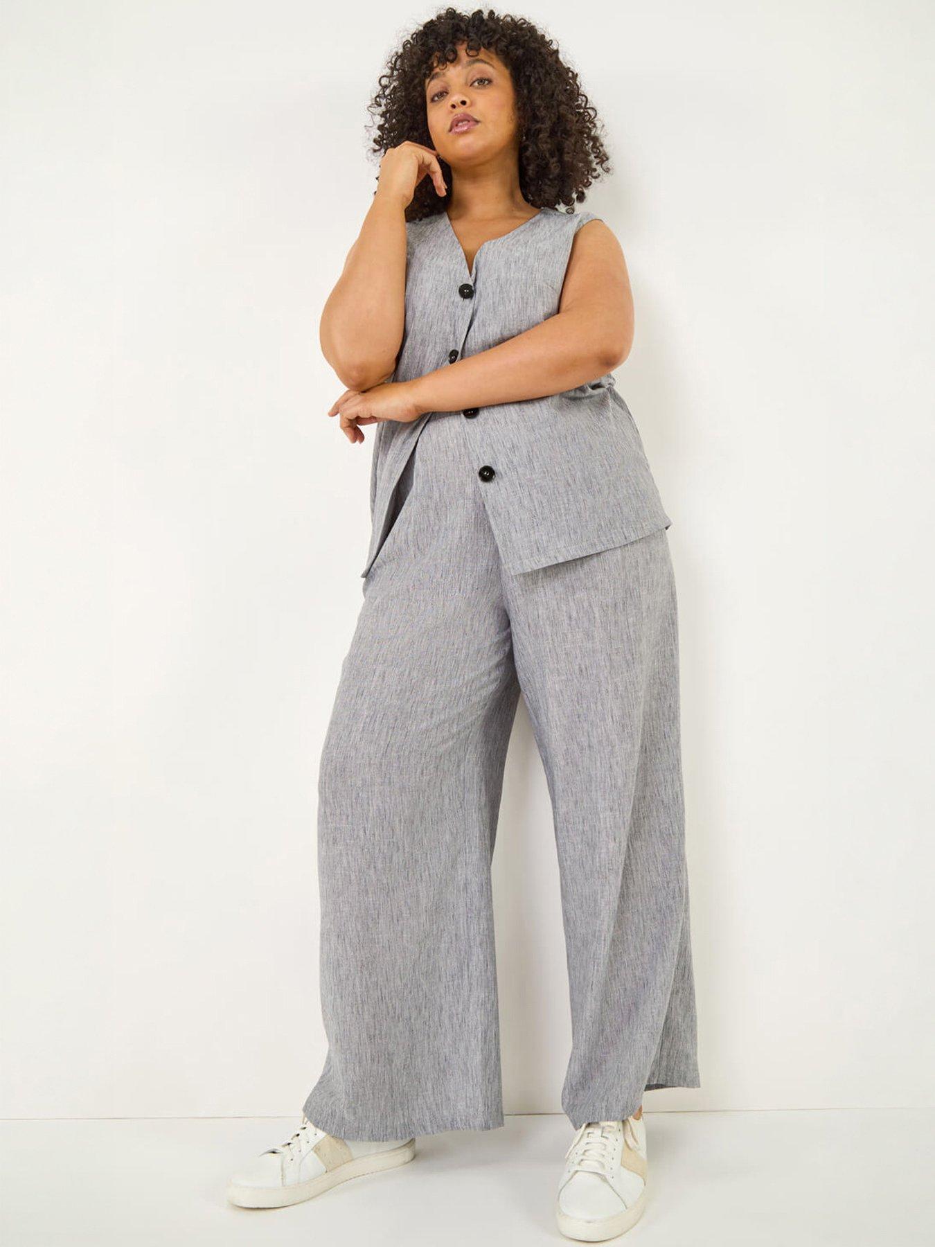 Roman Curve Wide Leg Trousers, Black, Size 16, Women