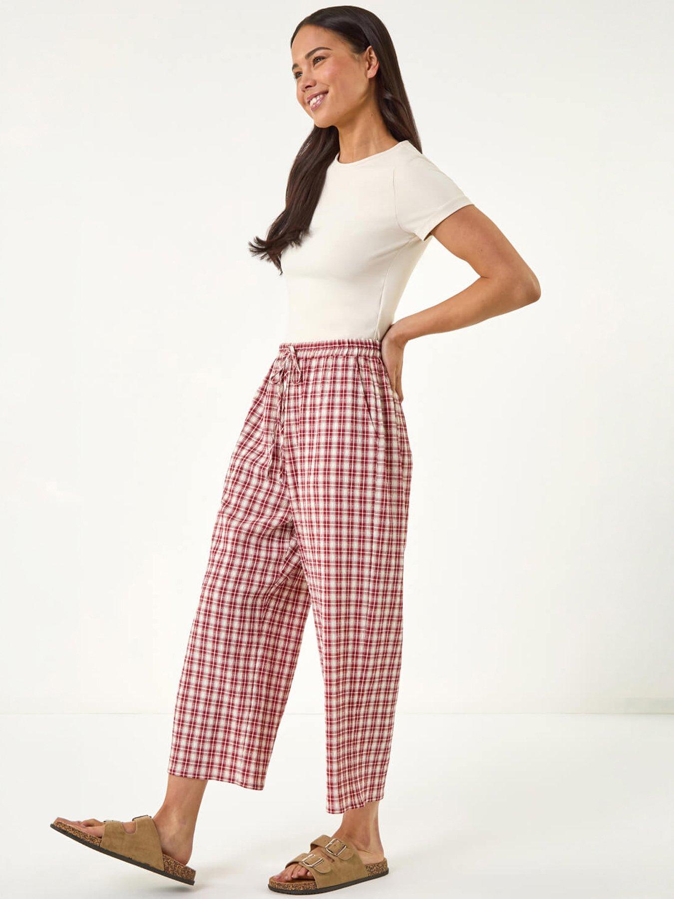 Image 1 of 5 of Roman Petite Gingham Stretch Cropped Trouser