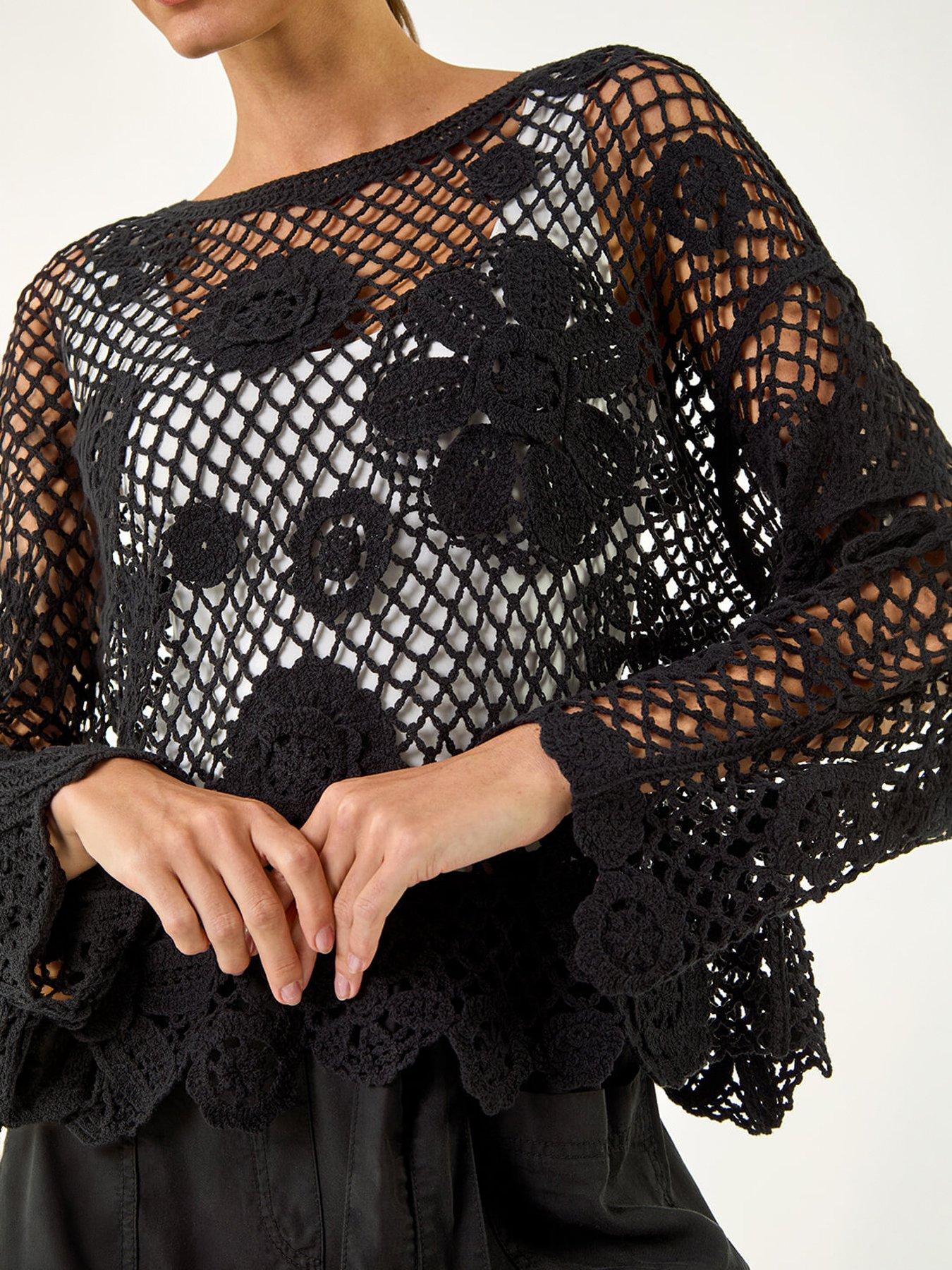 Image 2 of 5 of Roman Floral Open Crochet Knit Tunic