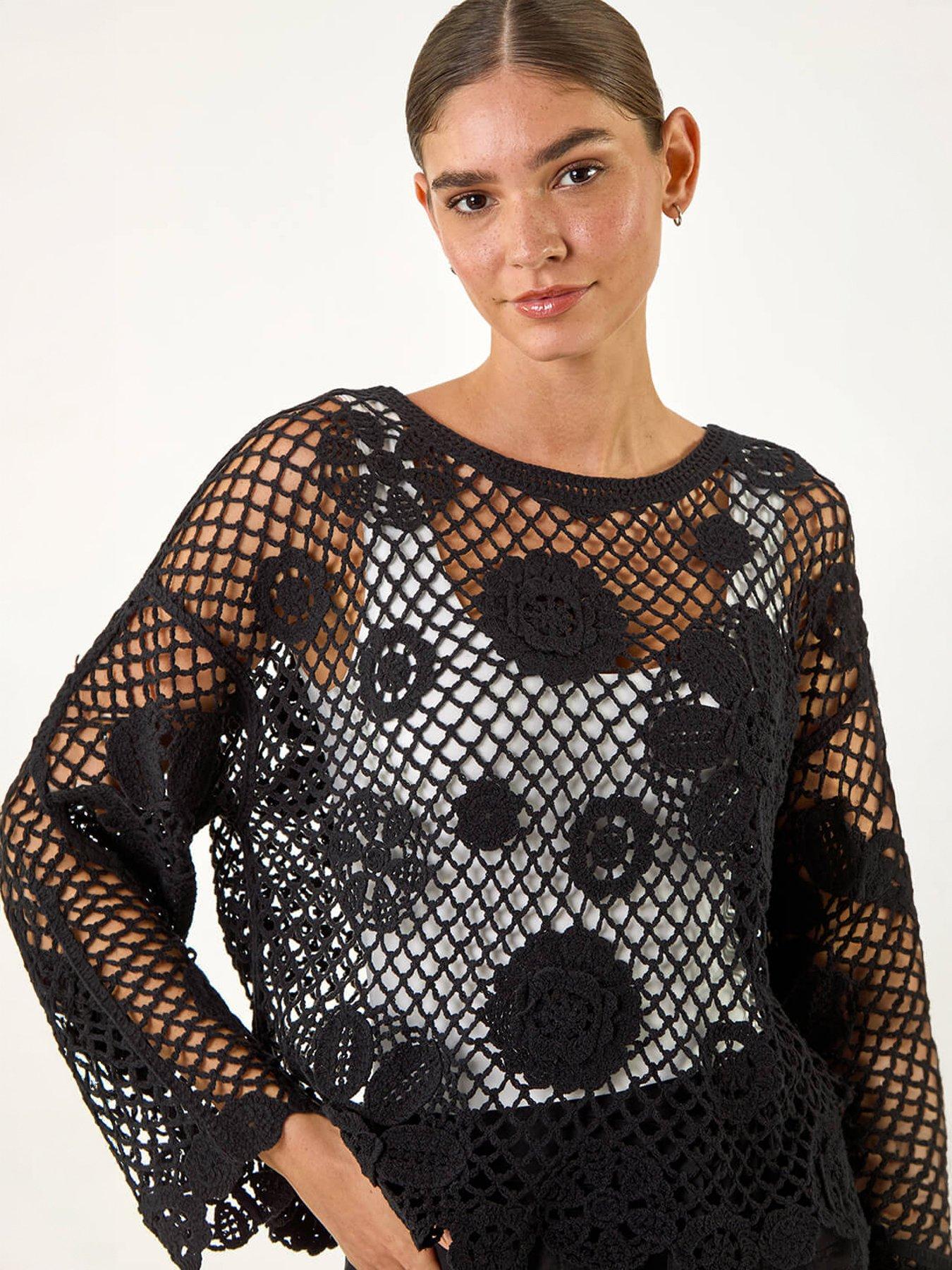 Image 3 of 5 of Roman Floral Open Crochet Knit Tunic