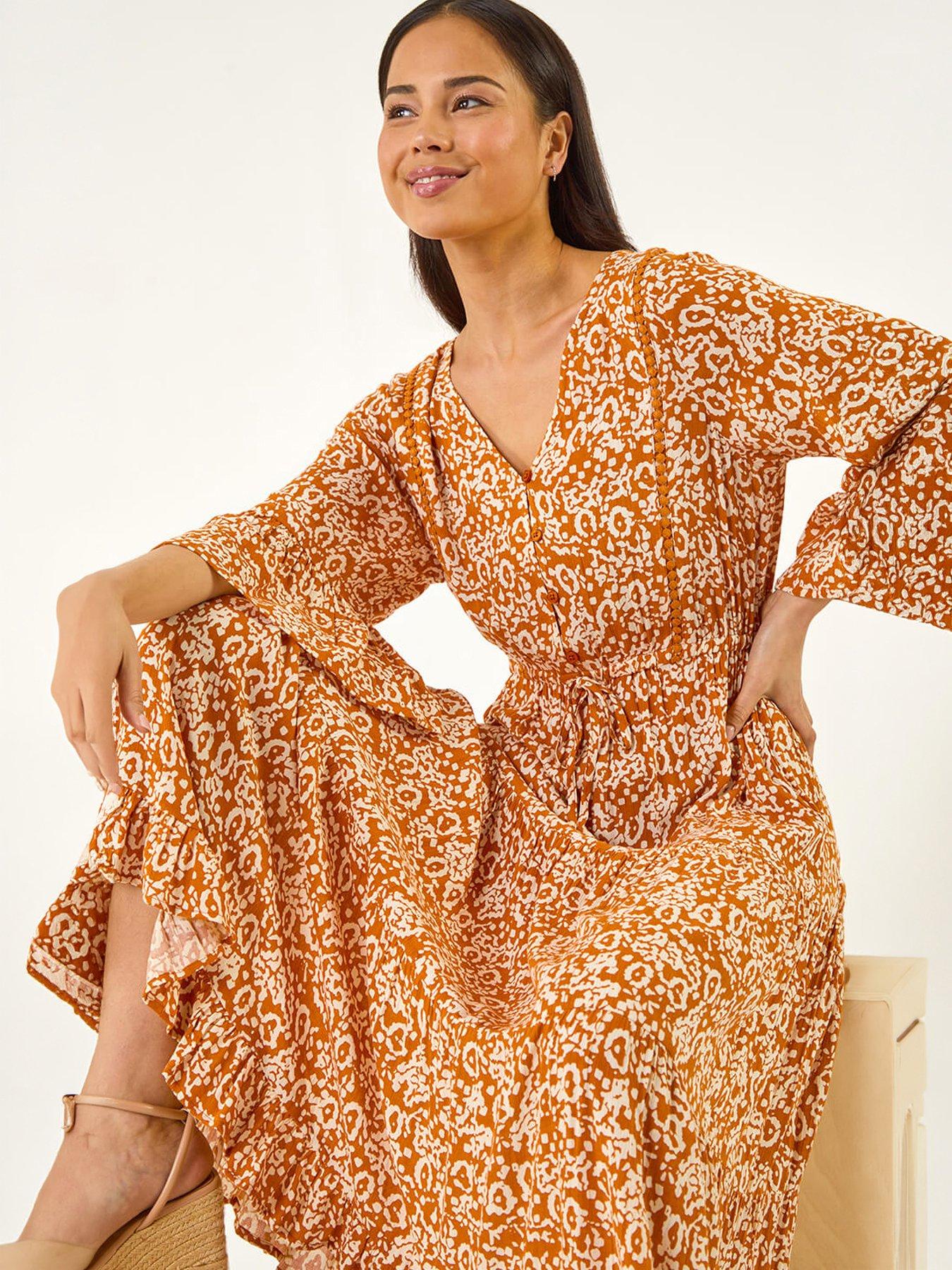 Roman Petite Abstract Print V-neck Midi Dress