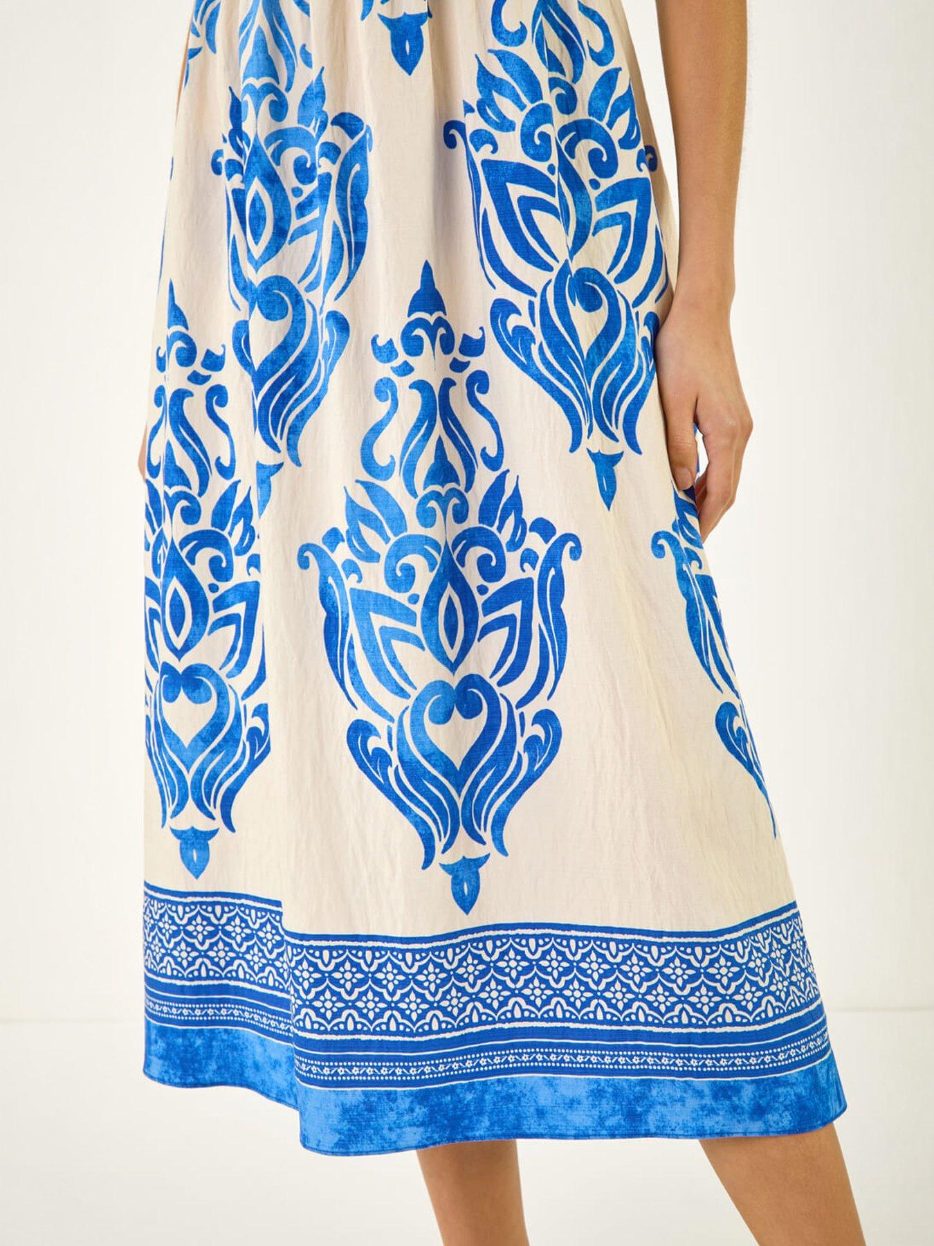 Image 2 of 5 of Roman Border Print Puff Dress